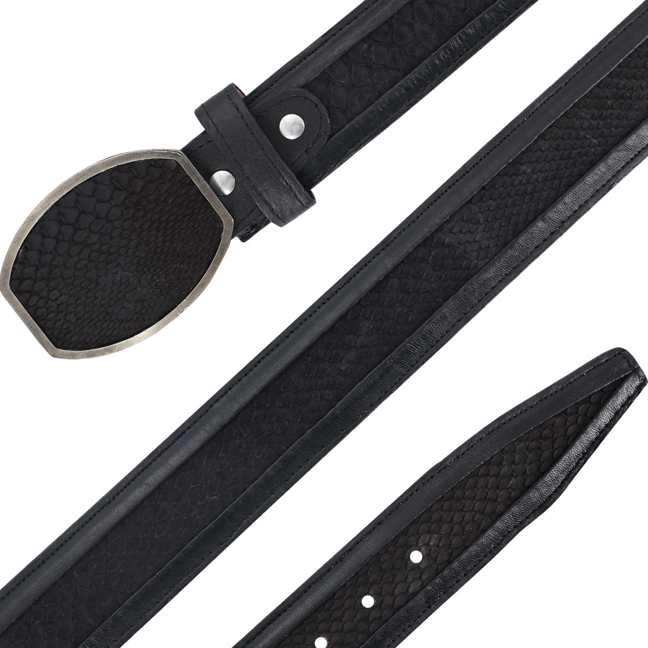 Cinturon Hebilla Cua Para Hombre En Piel De Piton nobuck