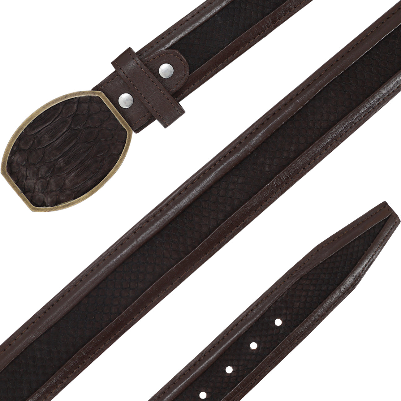 Cinturon Hebilla Cua Para Hombre En Piel De Piton nobuck