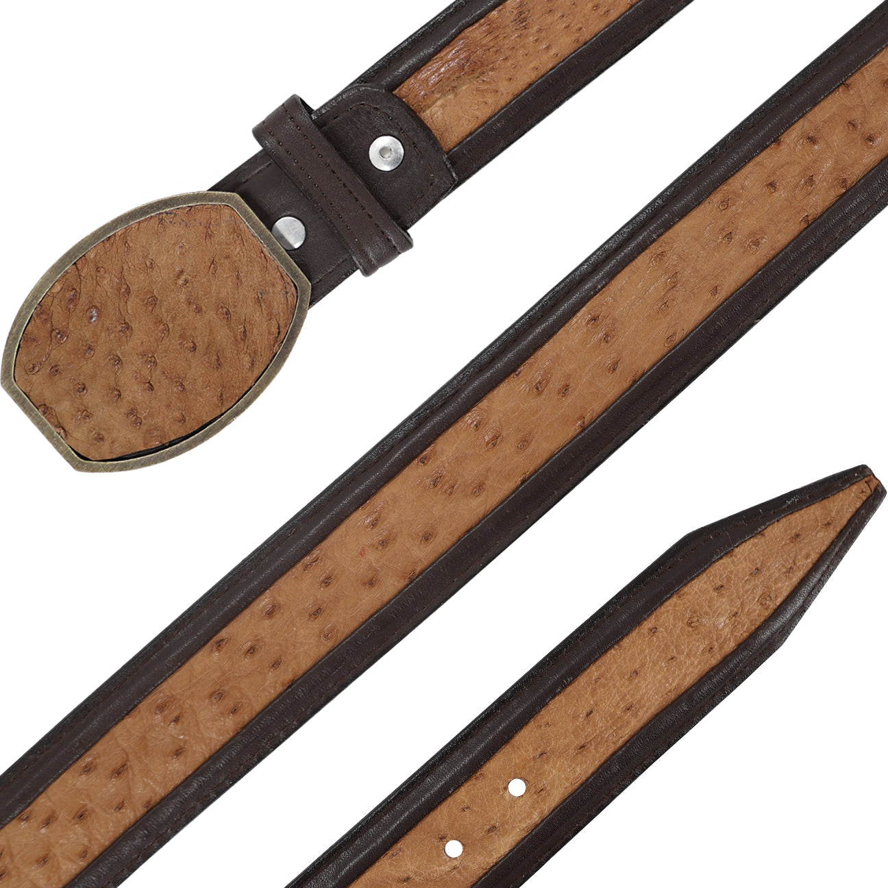 Cinturon Hebilla Cua Para Hombre En Piel De Avestruz