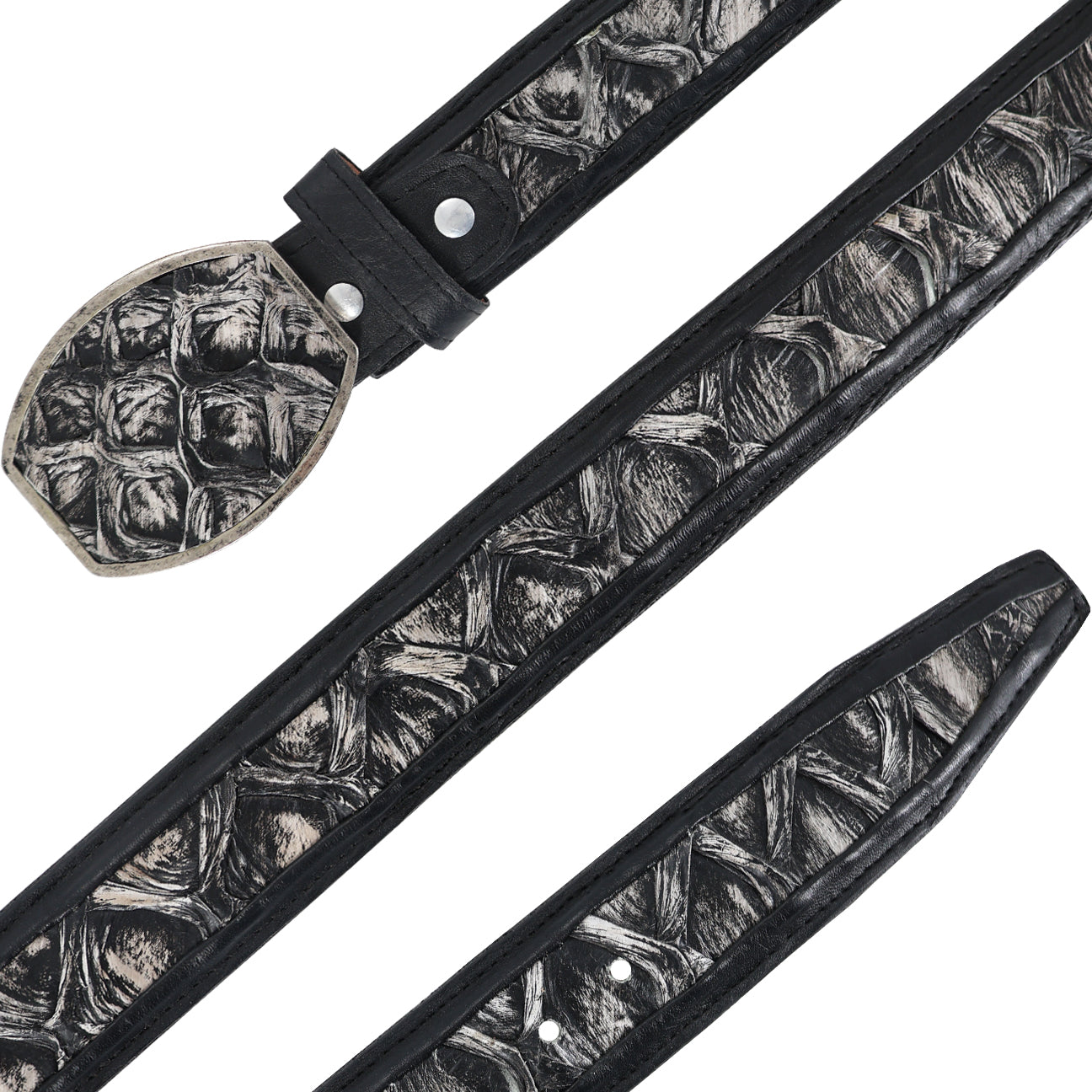 Cinturon Hebilla Cua Para Hombre En Piel De Pescado