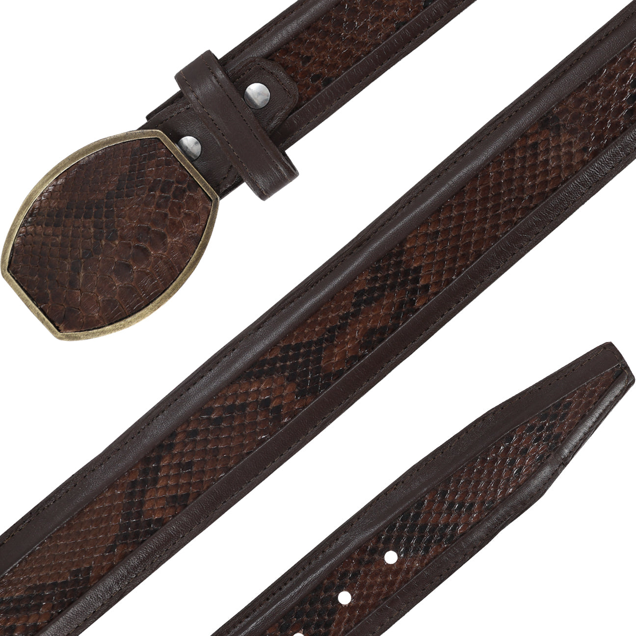 Cinturon Hebilla Cua Para Hombre En Piel De Piton