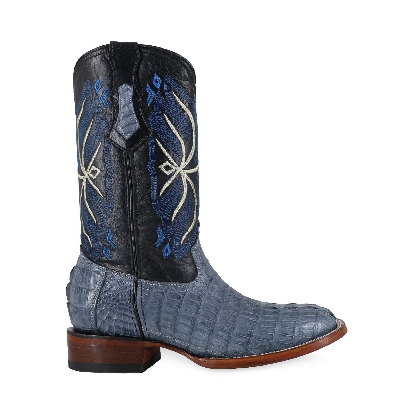 Bota Vaquera Bulldog Cocodrilo Cola Azul Mezclilla