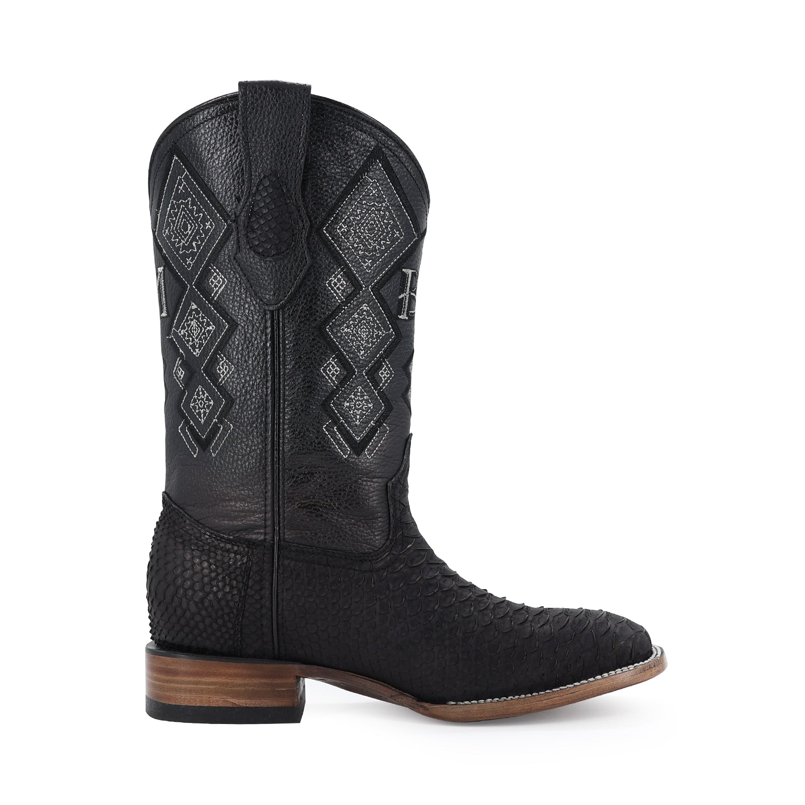 Bota Vaquera Bulldog Pitón Nobuck Negro