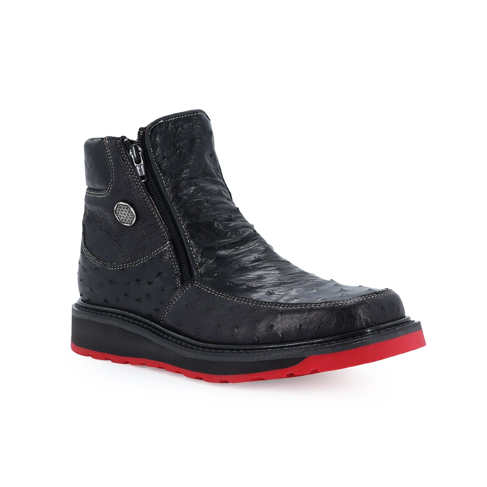 Botin Macho En Piel De Avestruz Suela Roja