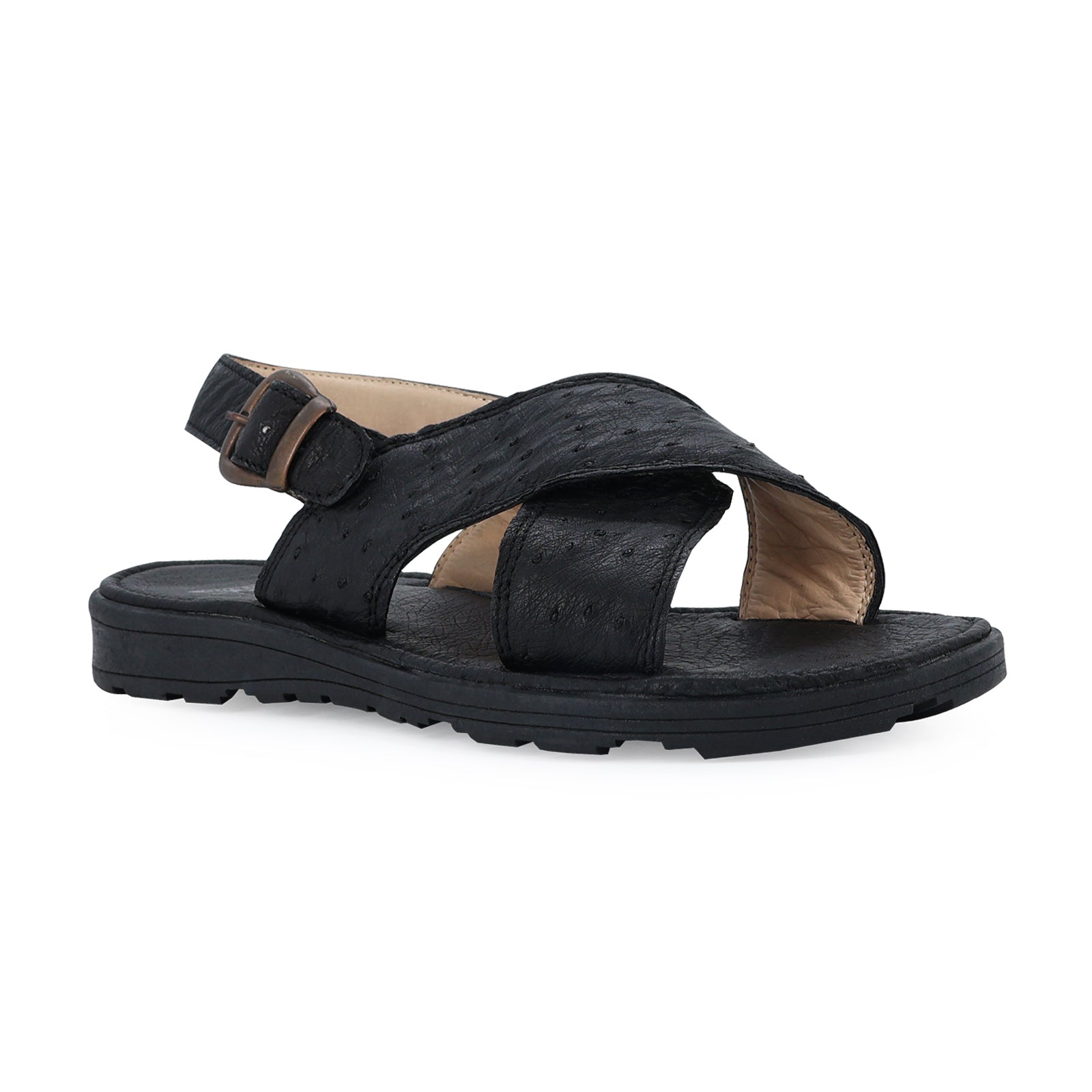 Huarache Para Hombre En Avestruz Negro