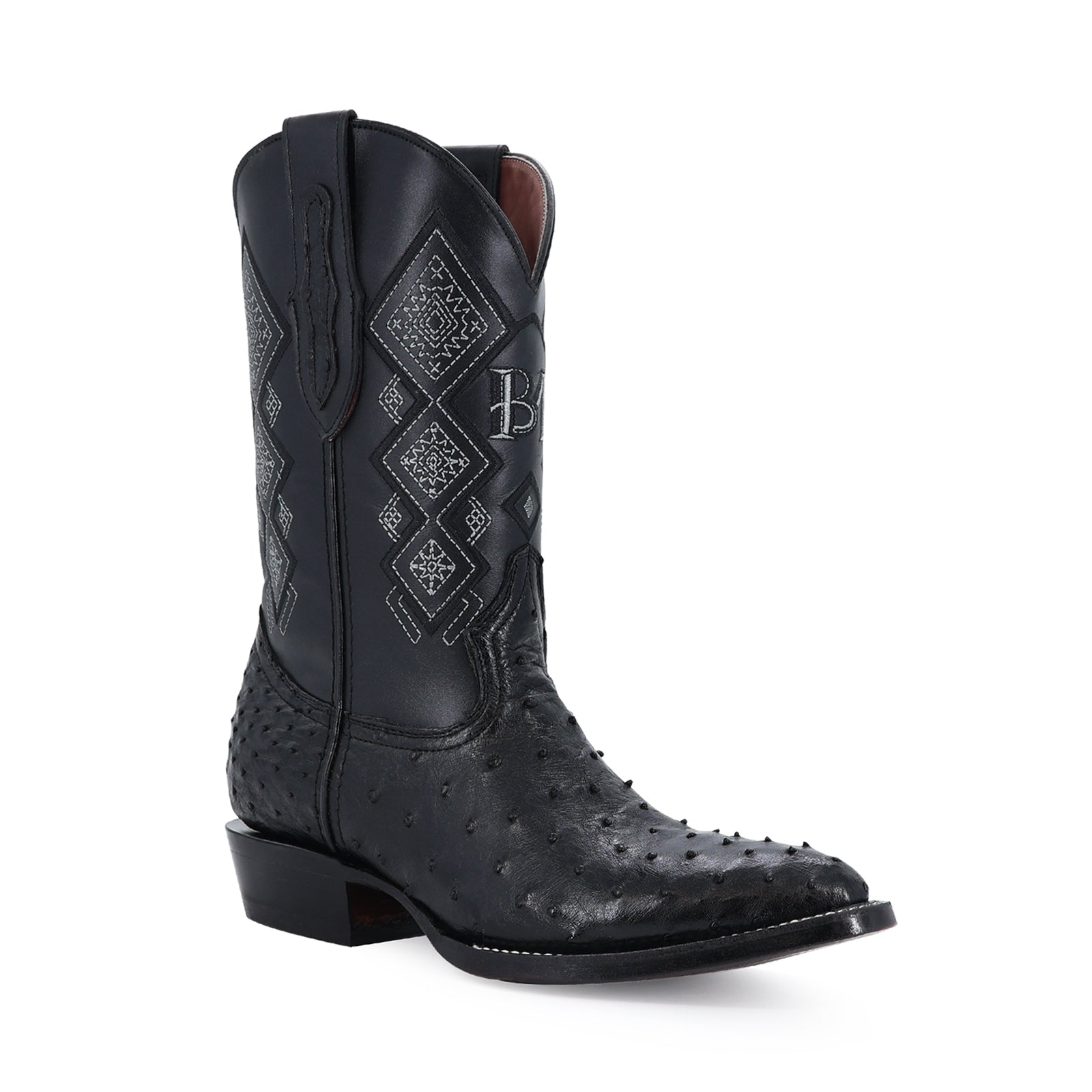 Bota Vaquera Oval Avestruz Negro