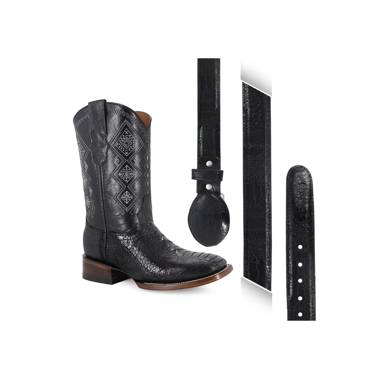 Combo Bota Y Cinto Vaq A Elegir Bota Bulldog Pata De Avestruz Negro
