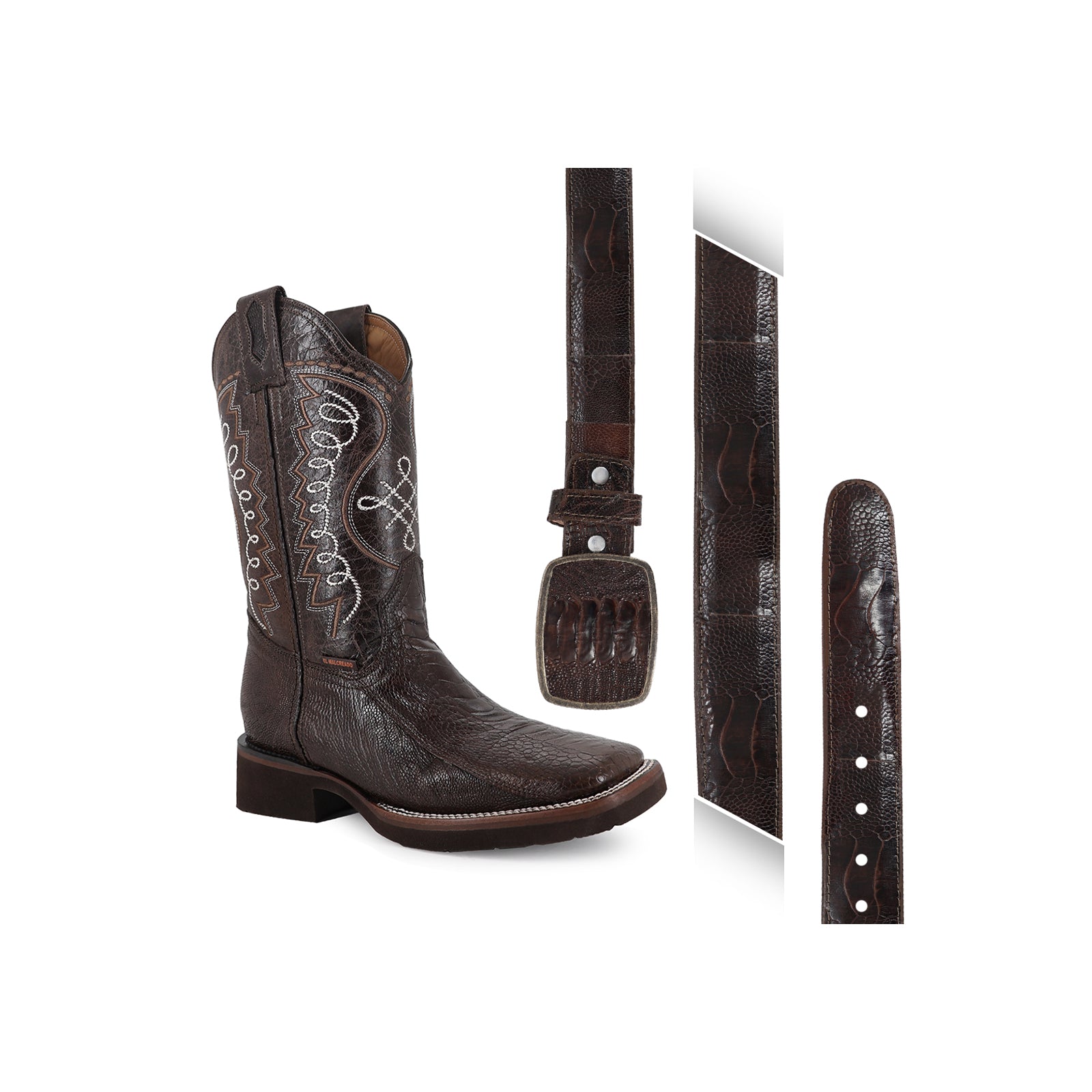 Combo Bota Y Cinto HC A Elegir Bota Bulldog Pata De Avestruz Tabaco