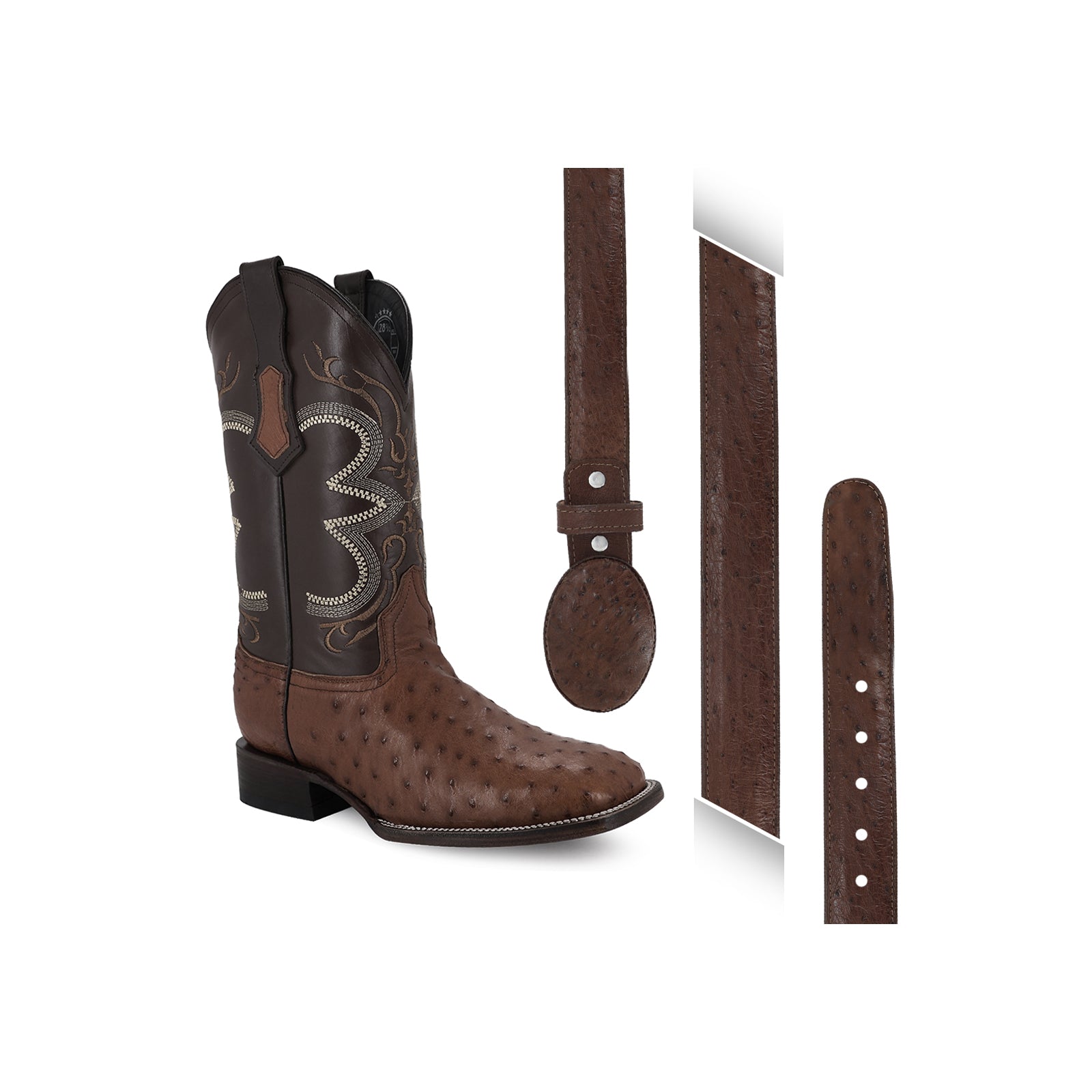 Combo Bota Y Cinto Vaq A Elegir Bota Bulldog Avestruz Cafe