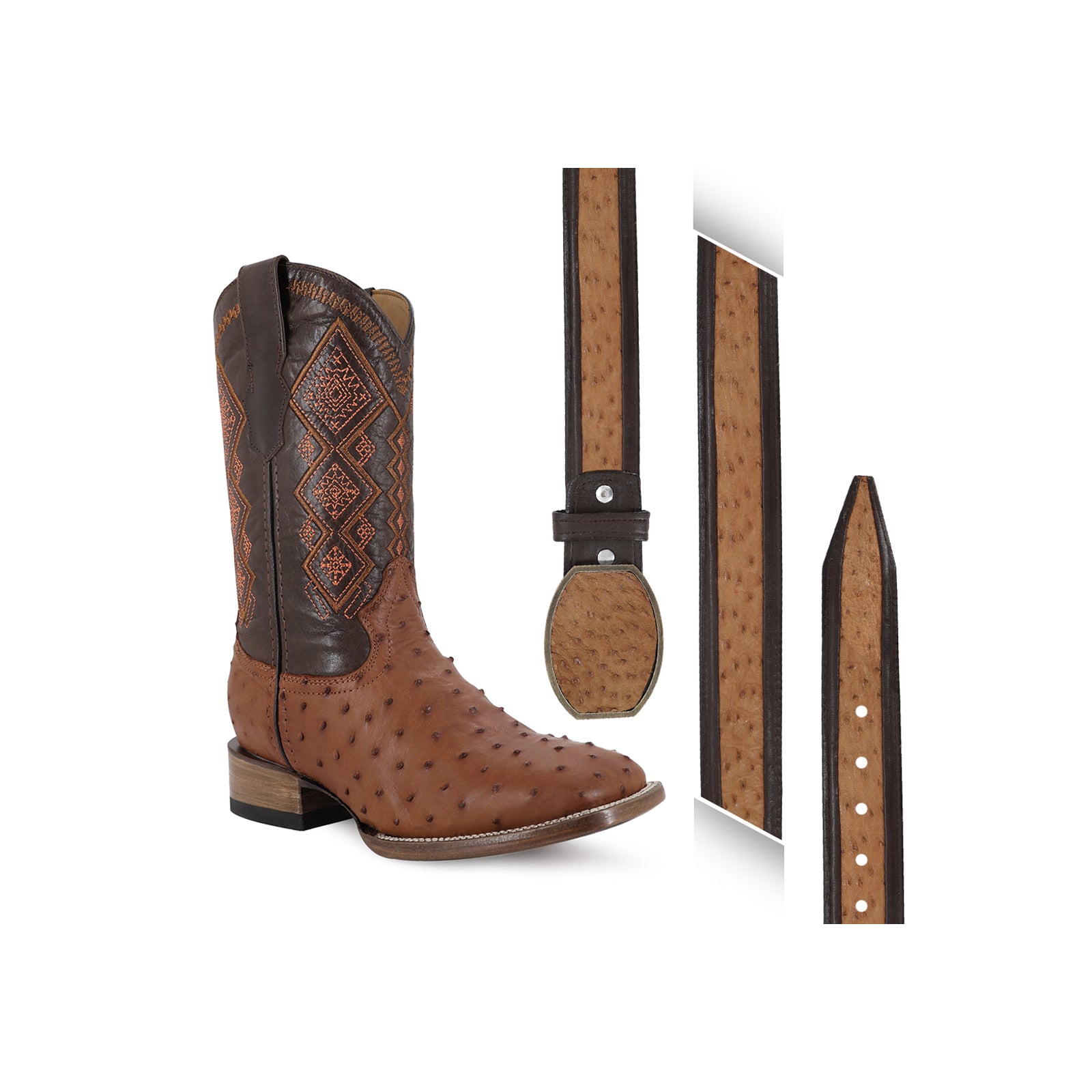 Combo Bota Y Cinto CUA A Elegir Bota Bulldog Avestruz Coñac