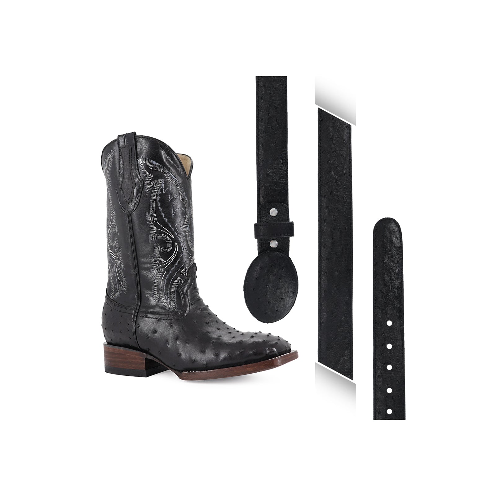 Combo Bota Y Cinto Vaq A Elegir Bota Bulldog Avestruz Negro