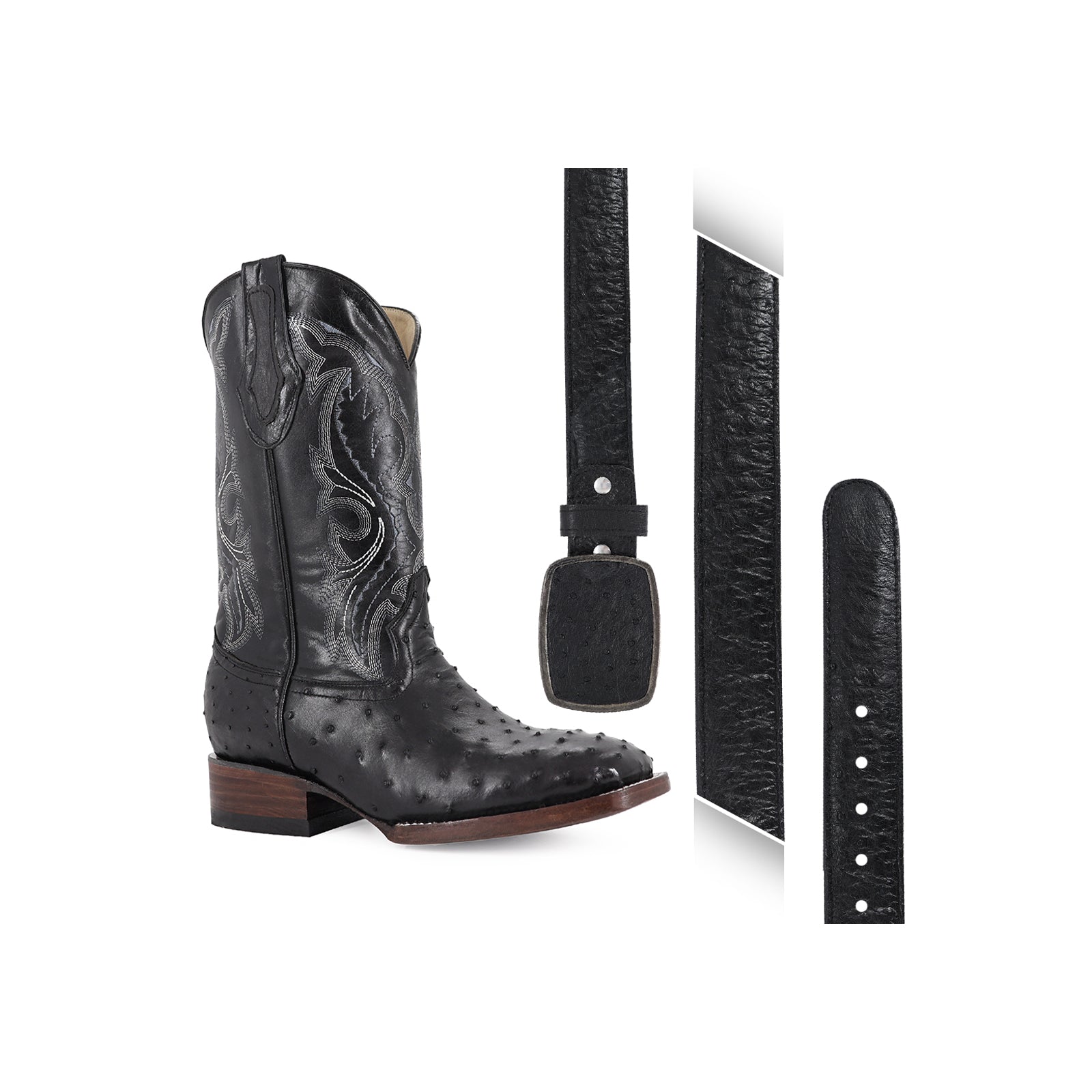 Combo Bota Y Cinto HC A Elegir Bota Bulldog Avestruz Negro