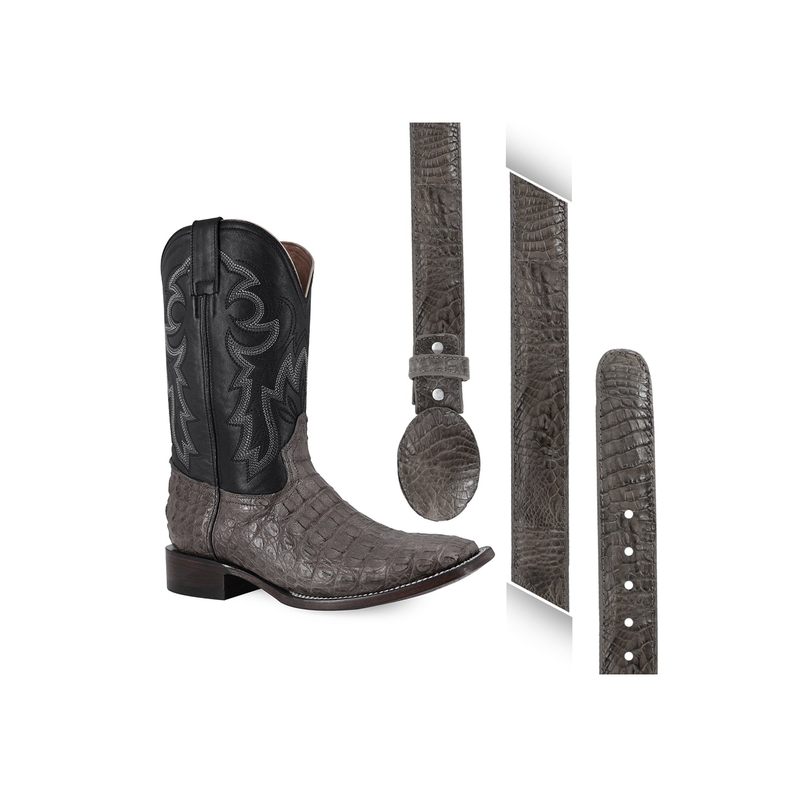 Combo Bota Y Cinto Vaq A Elegir Bota Bulldog Cocodrilo Lomo Gris