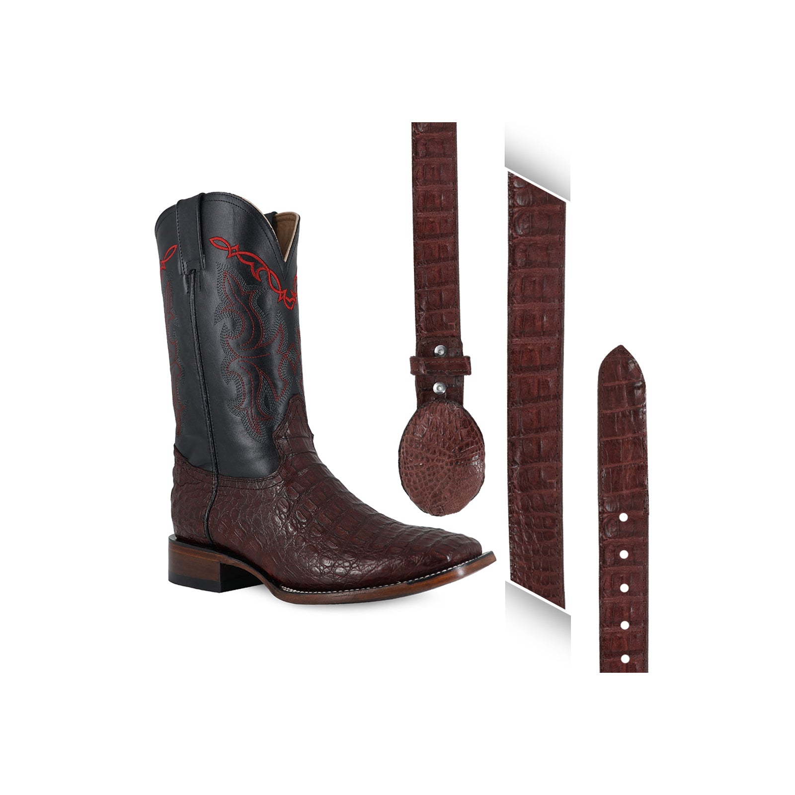 Combo Bota Y Cinto Vaq A Elegir Bota Bulldog Cocodrilo Lomo Vino