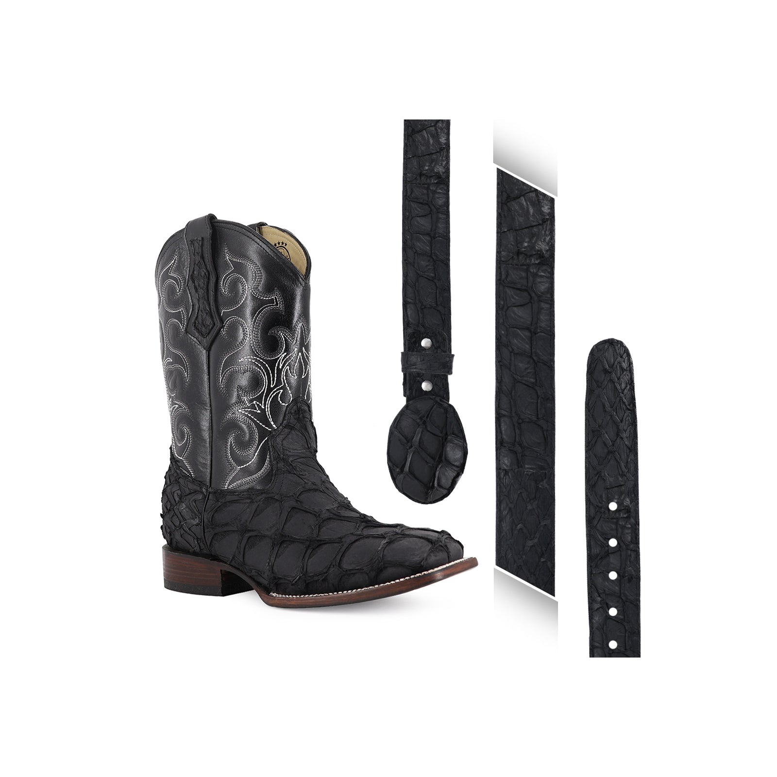 Combo Bota Y Cinto Vaq A Elegir Bota Bulldog Pescado Nobuck Negro