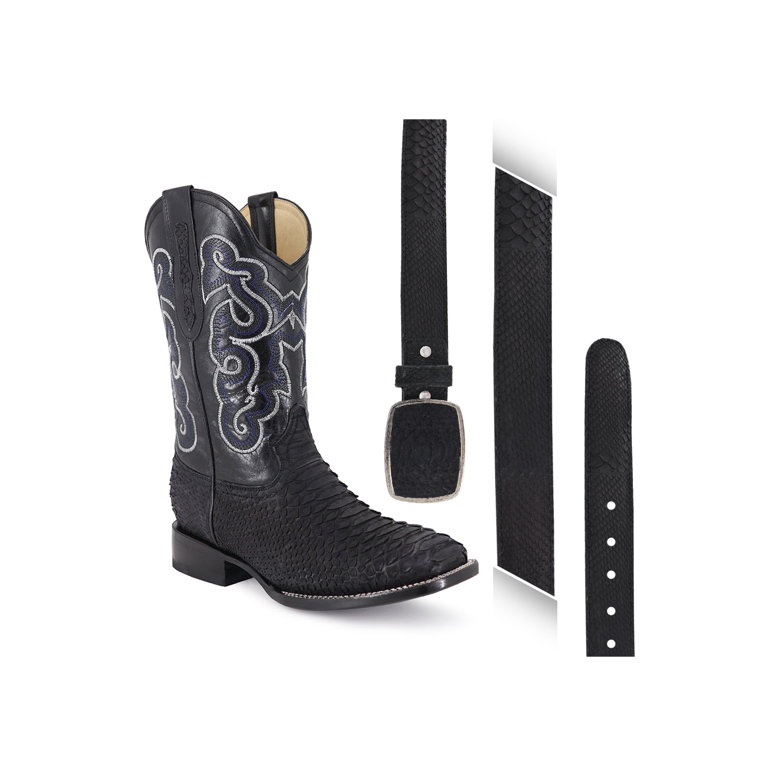 Combo Bota Y Cinto HC A Elegir Bota Bulldog Piton Nobuck Negro