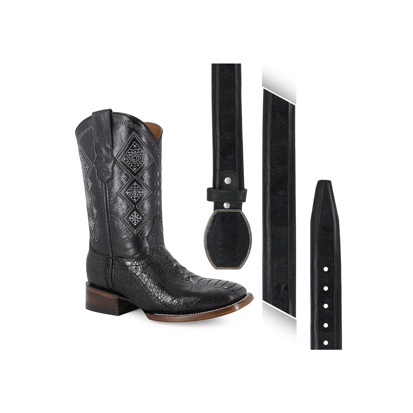 Combo Bota Y Cinto CUA A Elegir Bota Bulldog Pata De Avestruz Negro