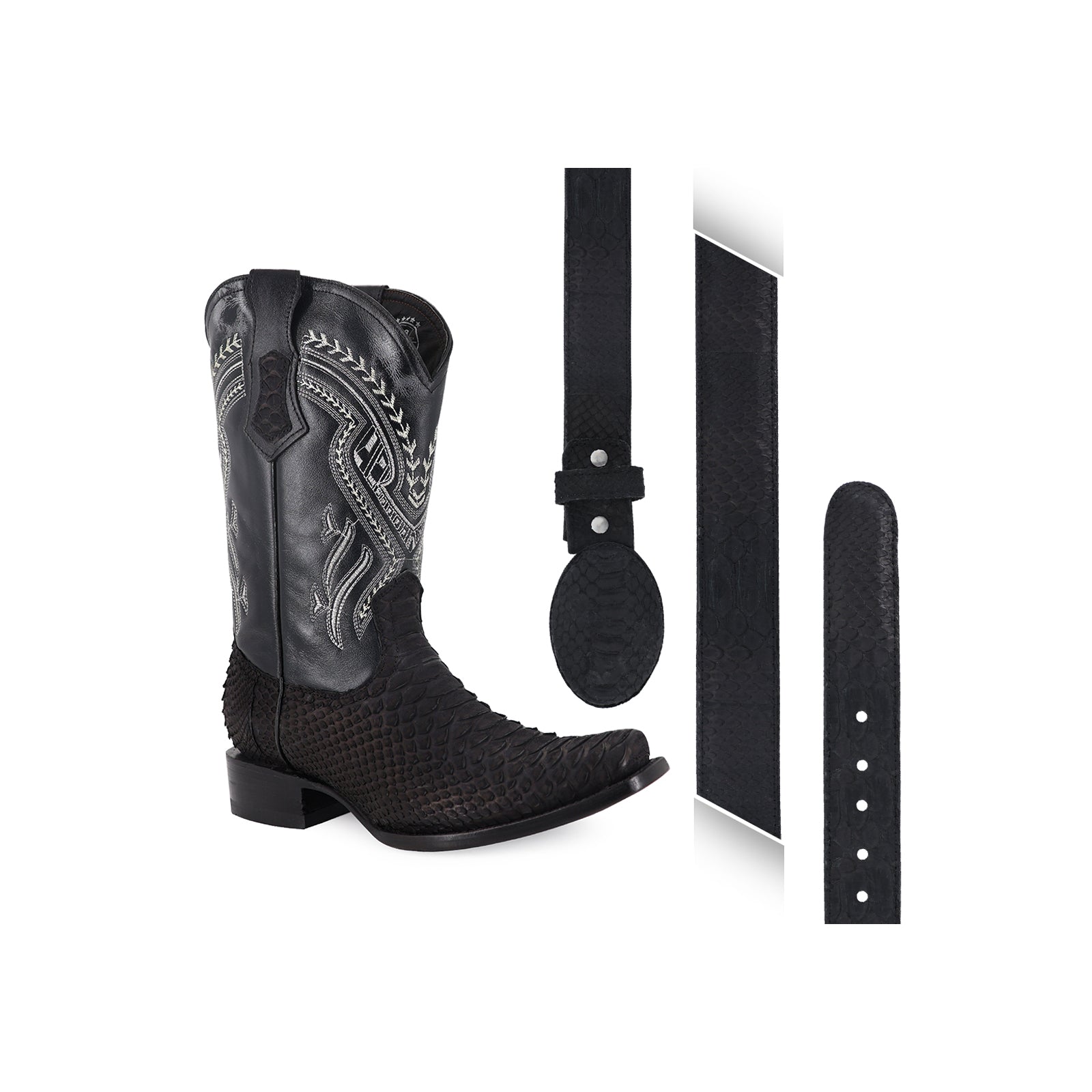 Combo Bota Y Cinto Vaq A Elegir Bota Dubai Piton Nobuck Negro