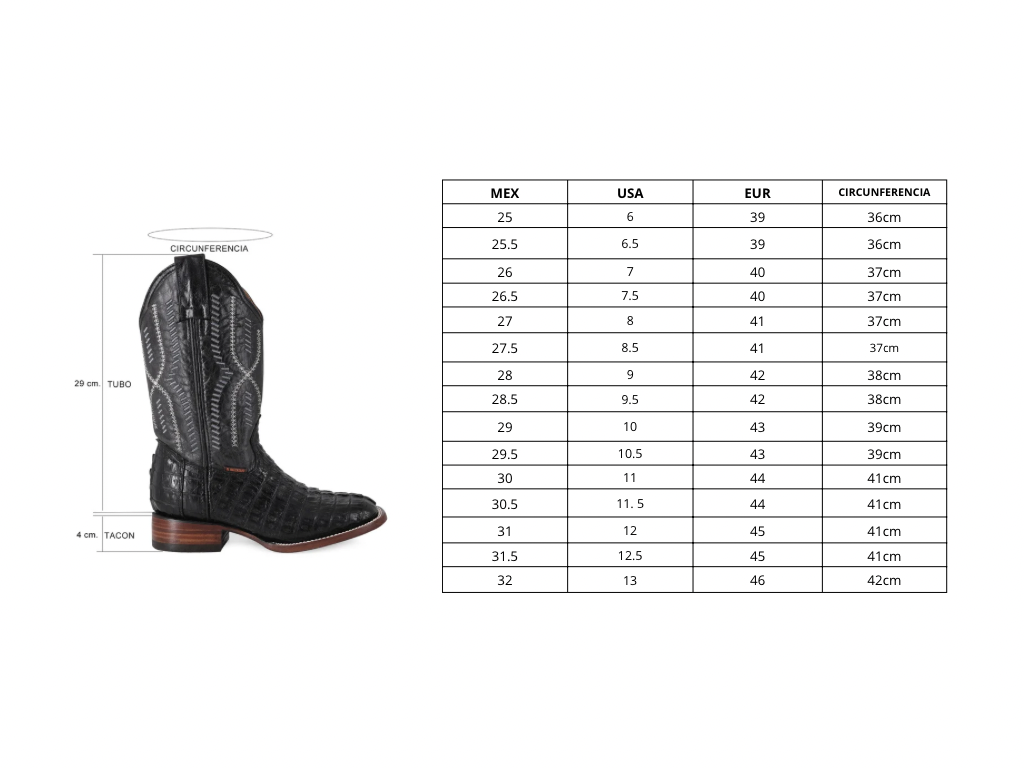 Bota Vaquera Bulldog Cocodrilo Cola Negro