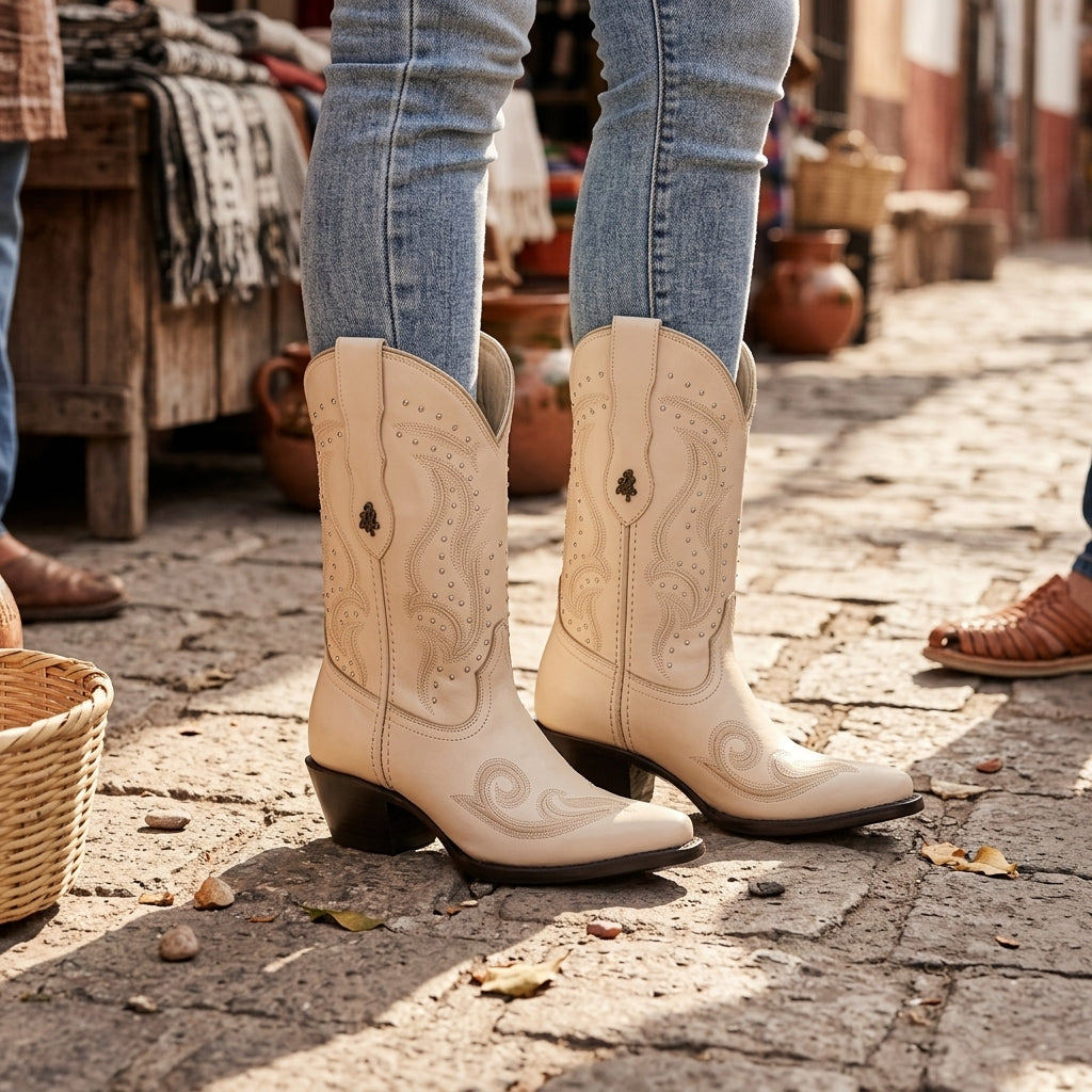 Bota vaquera para dama de piel modelo camelia