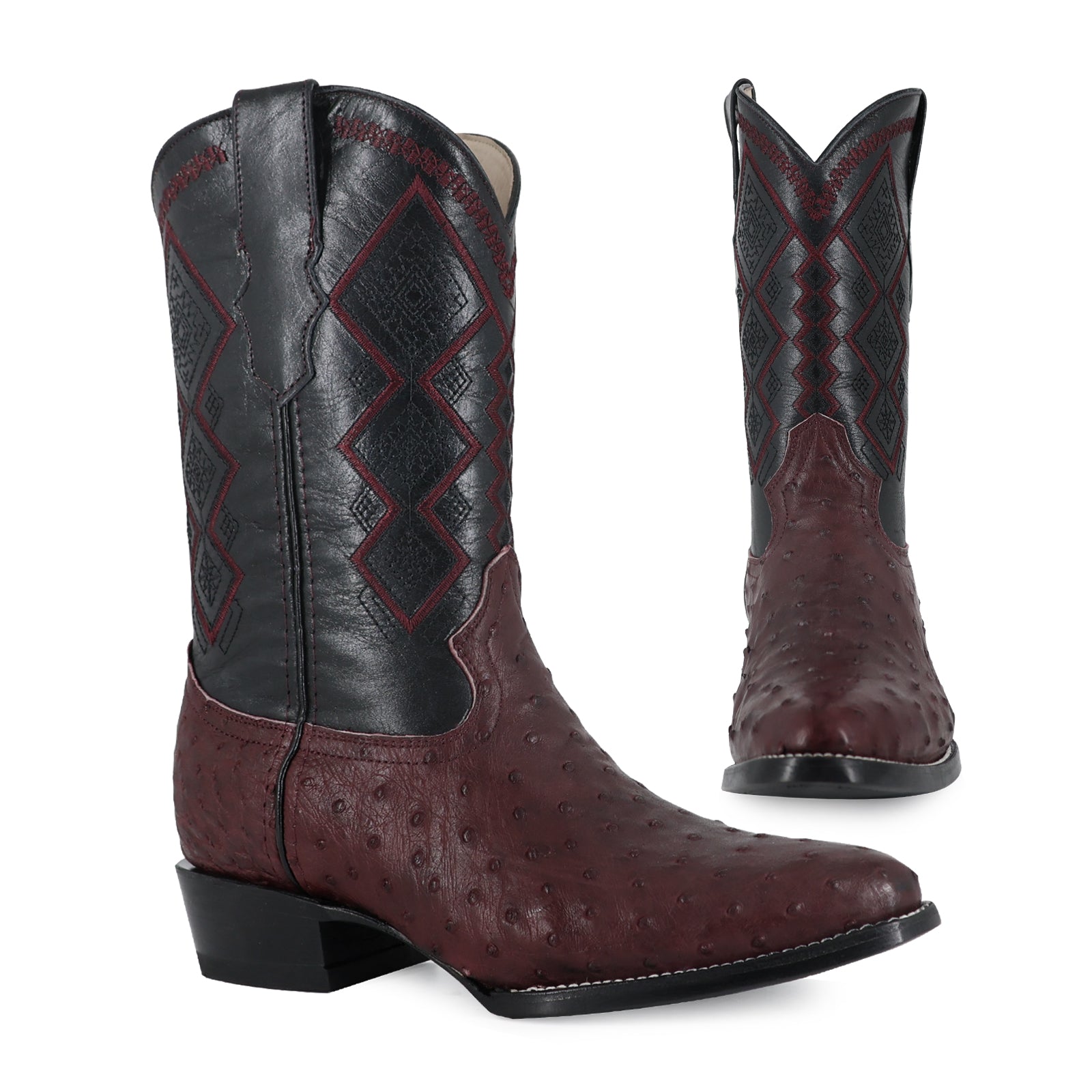 Bota Vaquera Oval Avestruz Vino