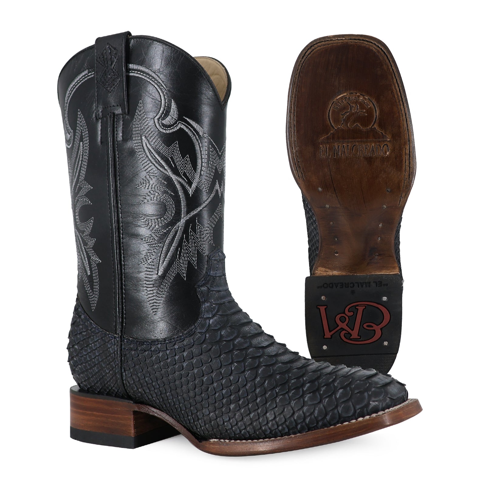 Bota Vaquera Bulldog Pitón Nobuck Azul mezclilla