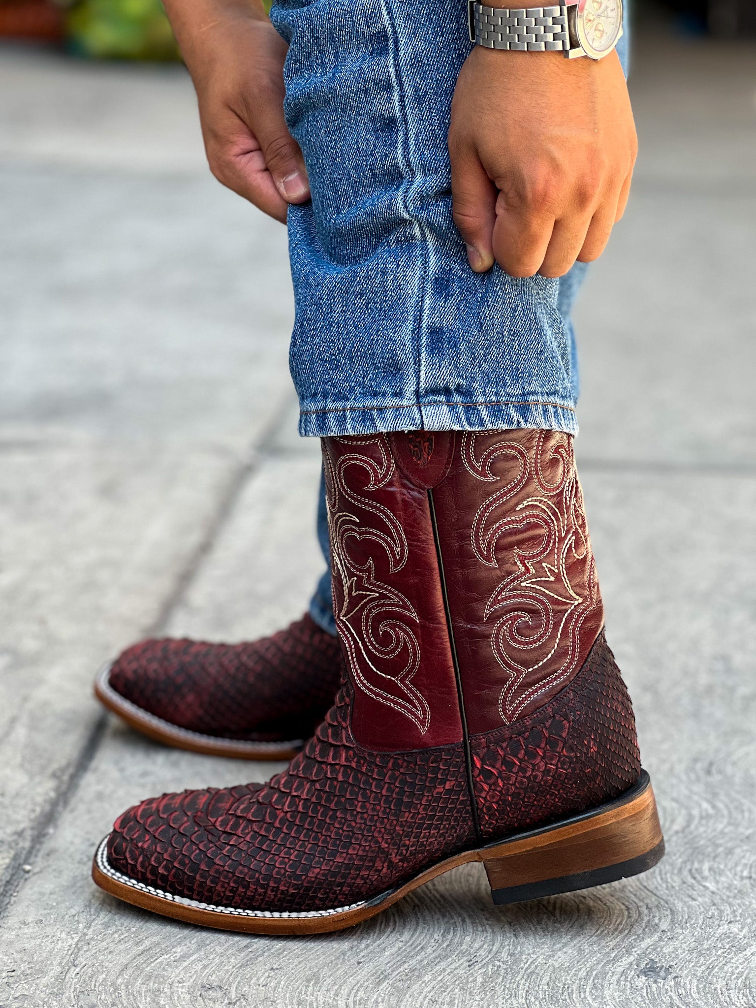 Bota Vaquera Bulldog Pitón Nobuck Black Cherry