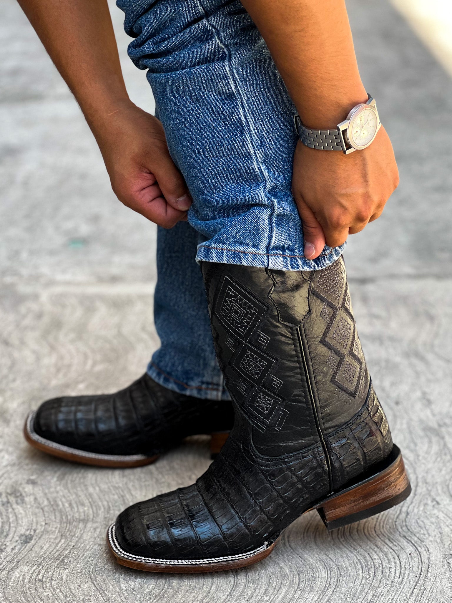 Bota Vaquera Bulldog Cocodrilo Panza Negro