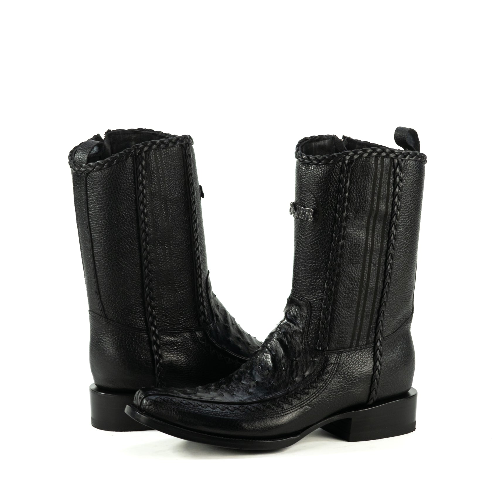 Botin Jefe En Piel De Avestruz Negro