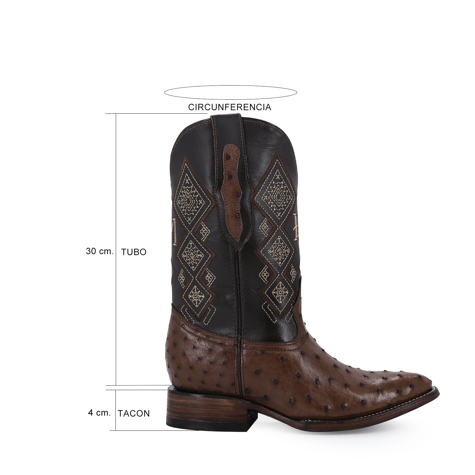 Bota Vaquera Oval Avestruz Cafe