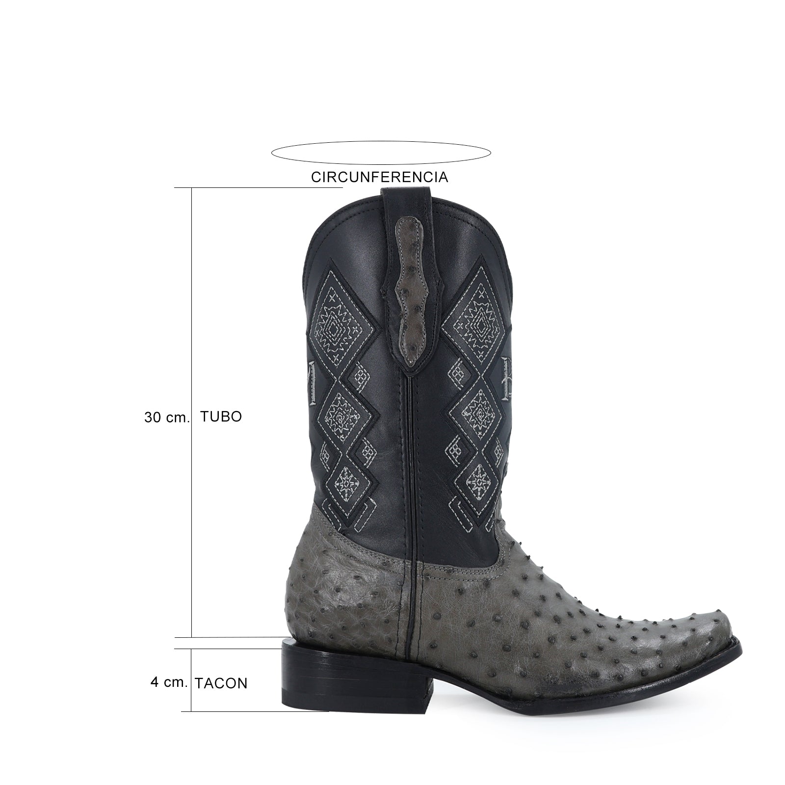 Bota Vaquera Dubai Avestruz Gris