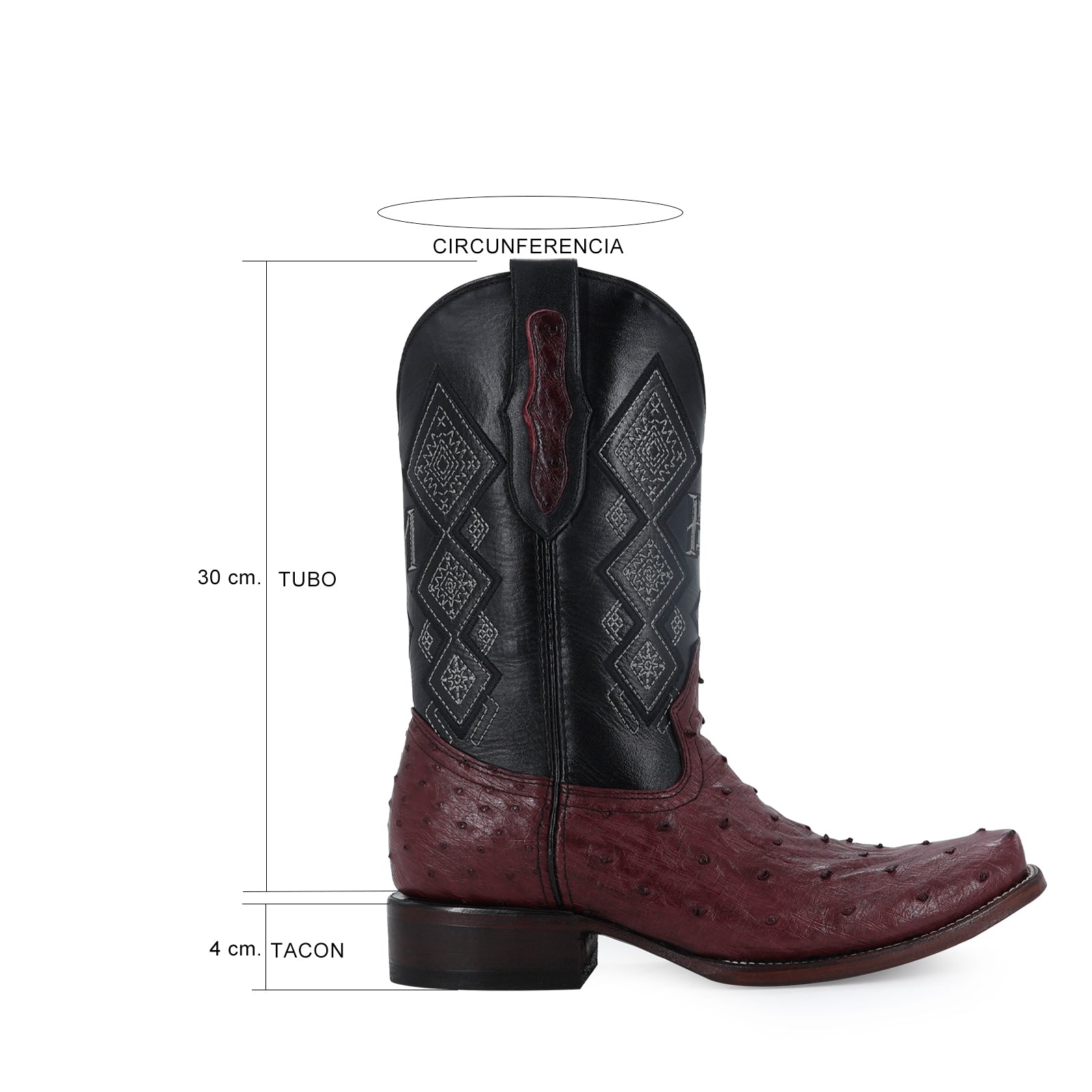 Bota Vaquera Dubai Avestruz Vino