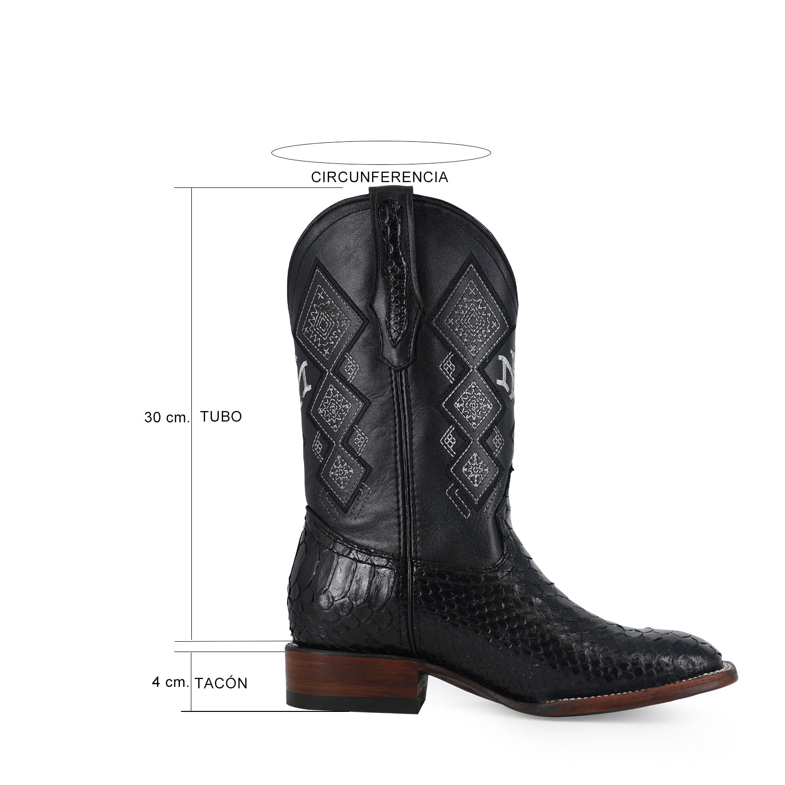 Bota Vaquera Bulldog Pitón Negro
