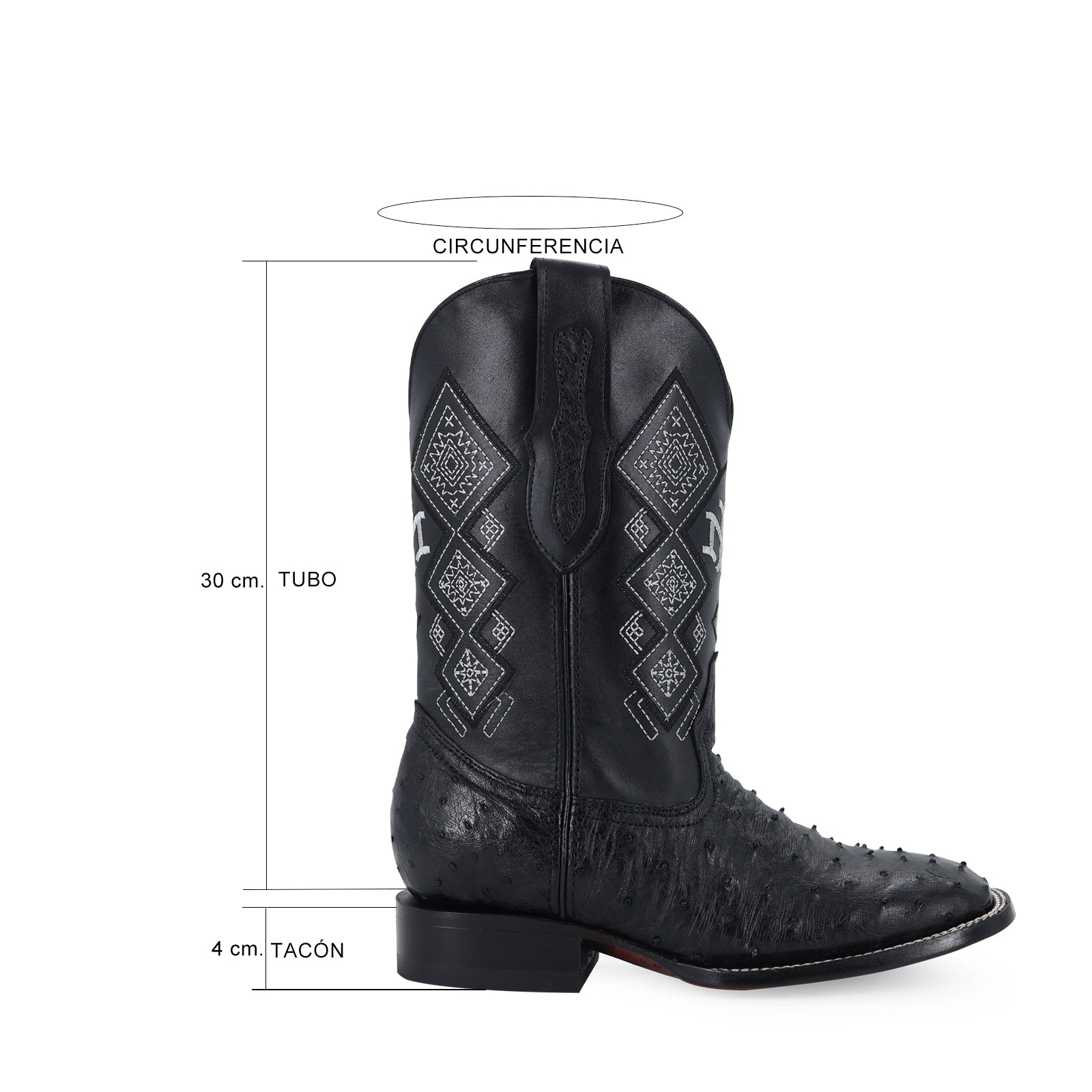 Bota Vaquera Bulldog Avestruz Negro