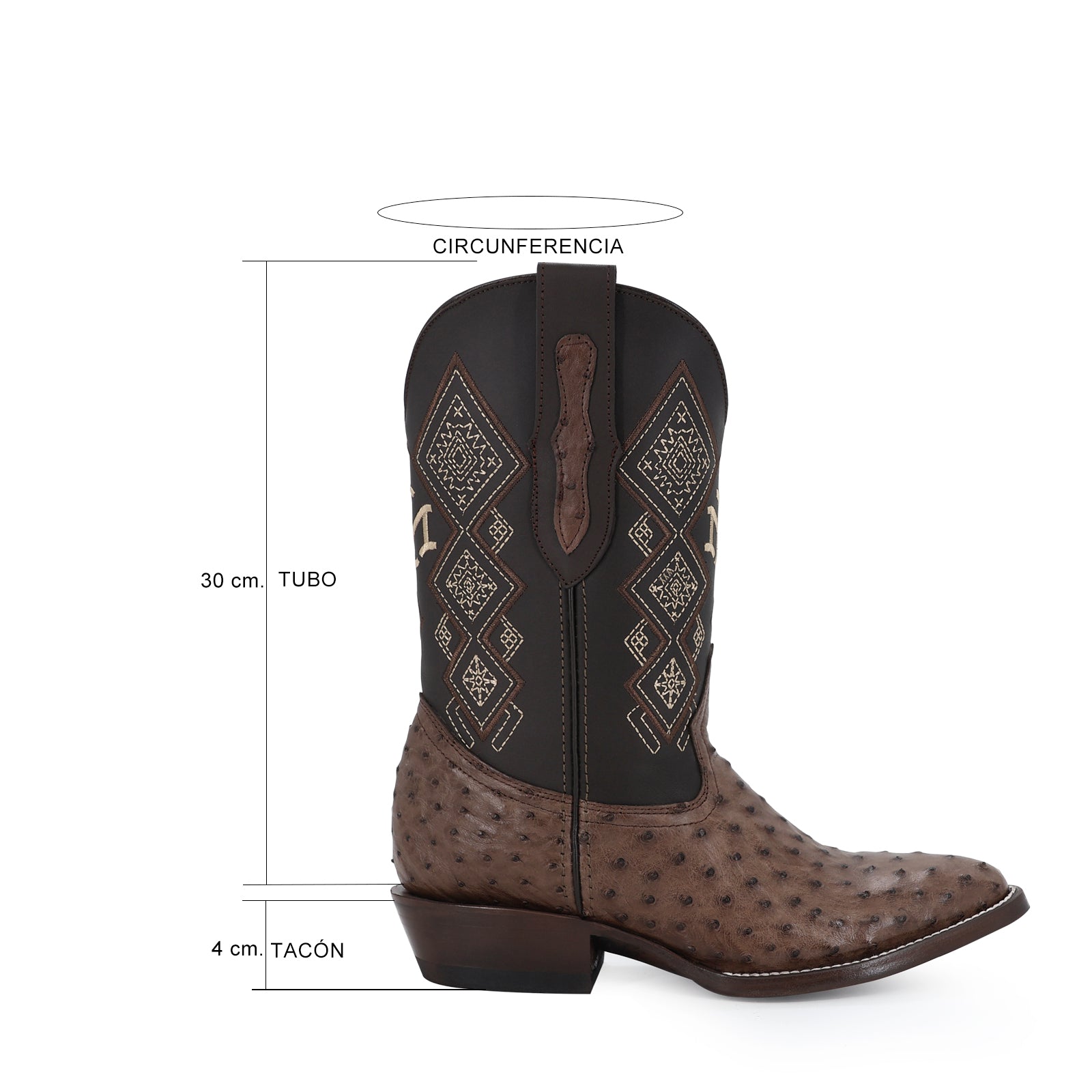 Bota Vaquera Oval Avestruz Cafe