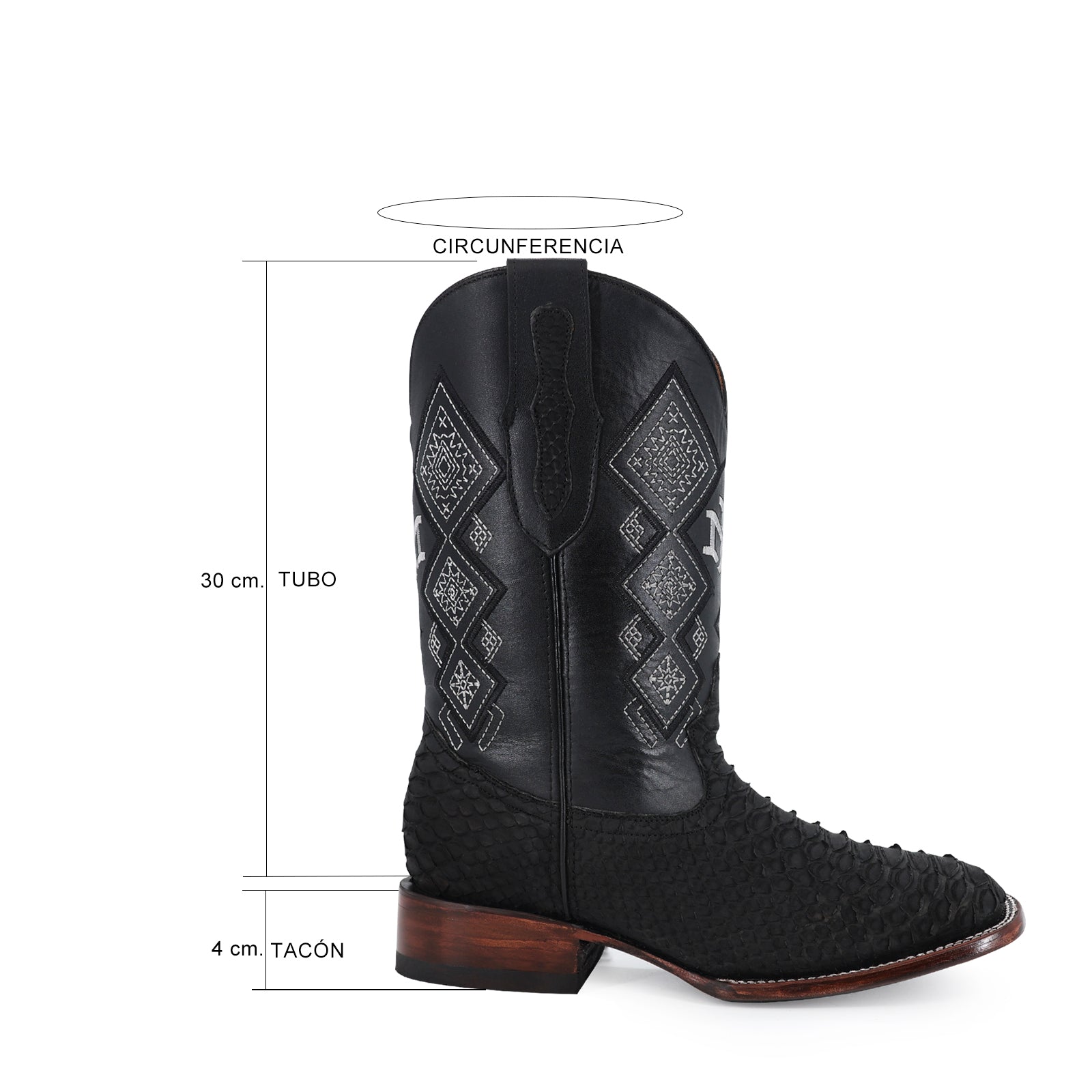 Bota Vaquera Bulldog Pitón Nobuck Negro