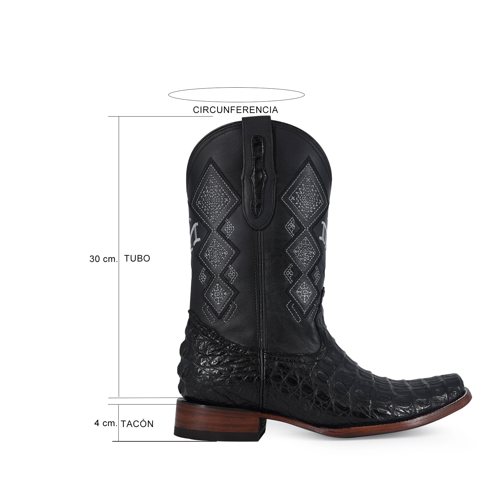 Bota Vaquera Dubai Cocodrilo Lomo Negro