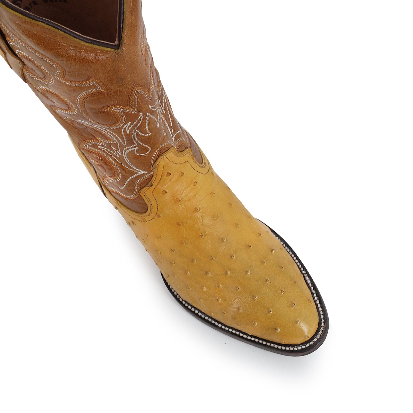 Bota Vaquera Oval Avestruz Mantequilla