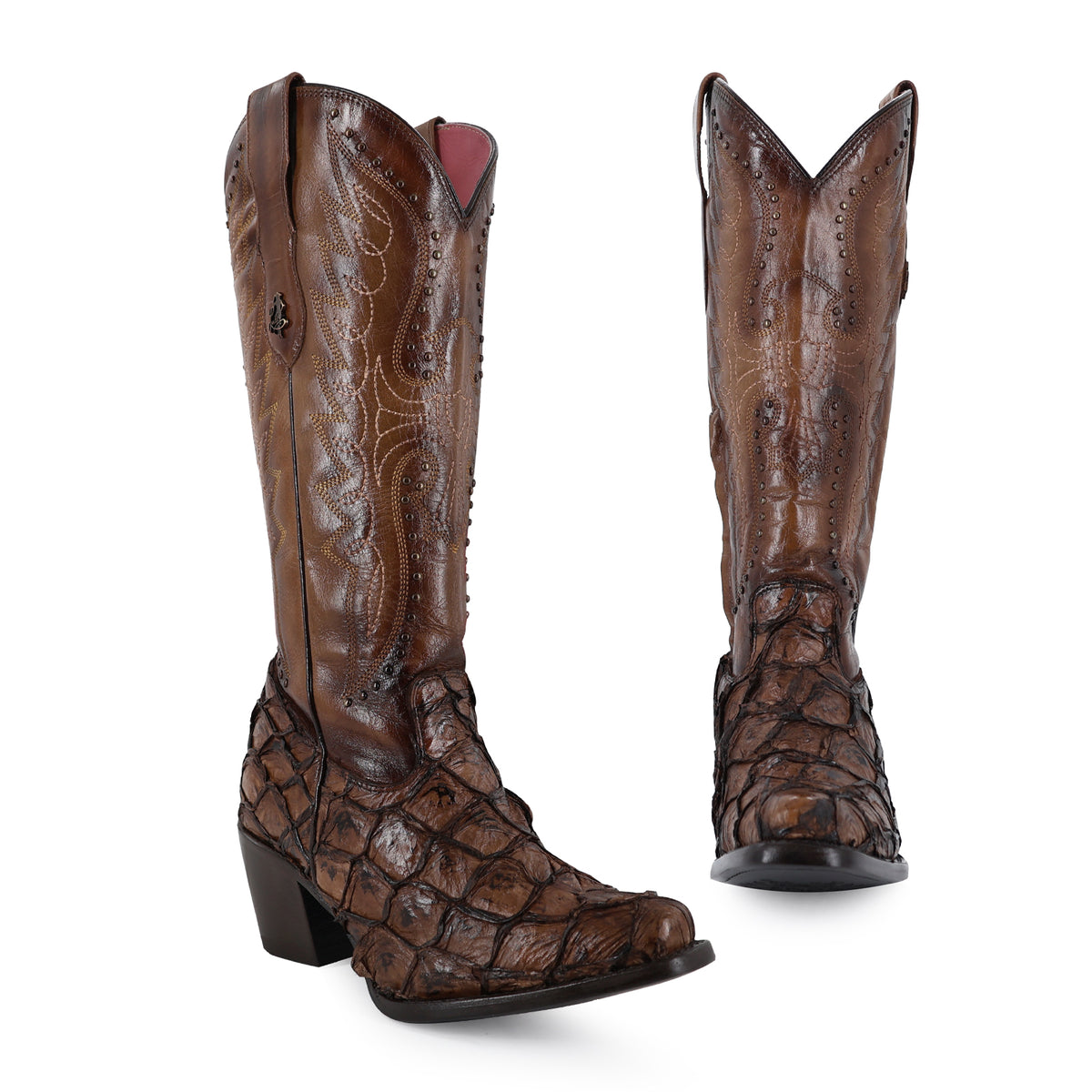 Bota vaquera para dama de piel pescado modelo Liberty alta
