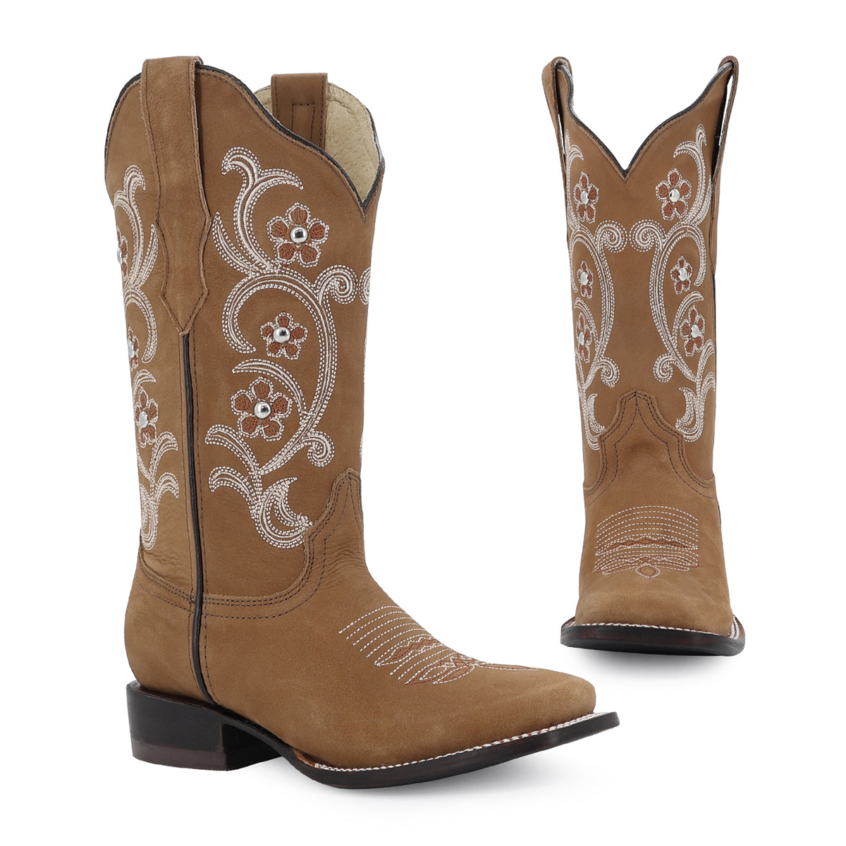 Bota vaquera para dama de piel modelo Dalia Choco