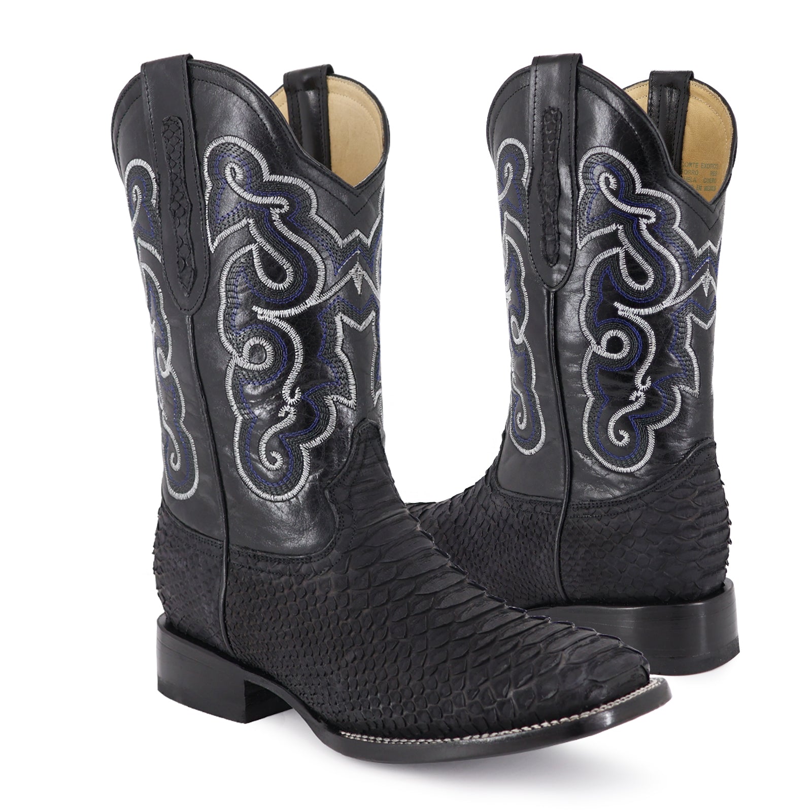 De Pitón Botas Negras Chatas Botas De Petatillo Para Hombre Botas - Main Image