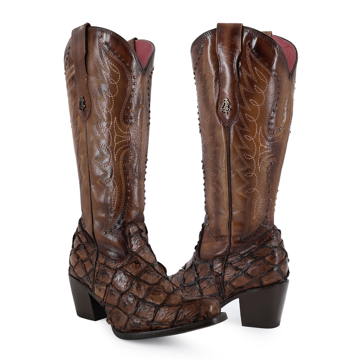 Bota vaquera para dama de piel pescado modelo Liberty alta