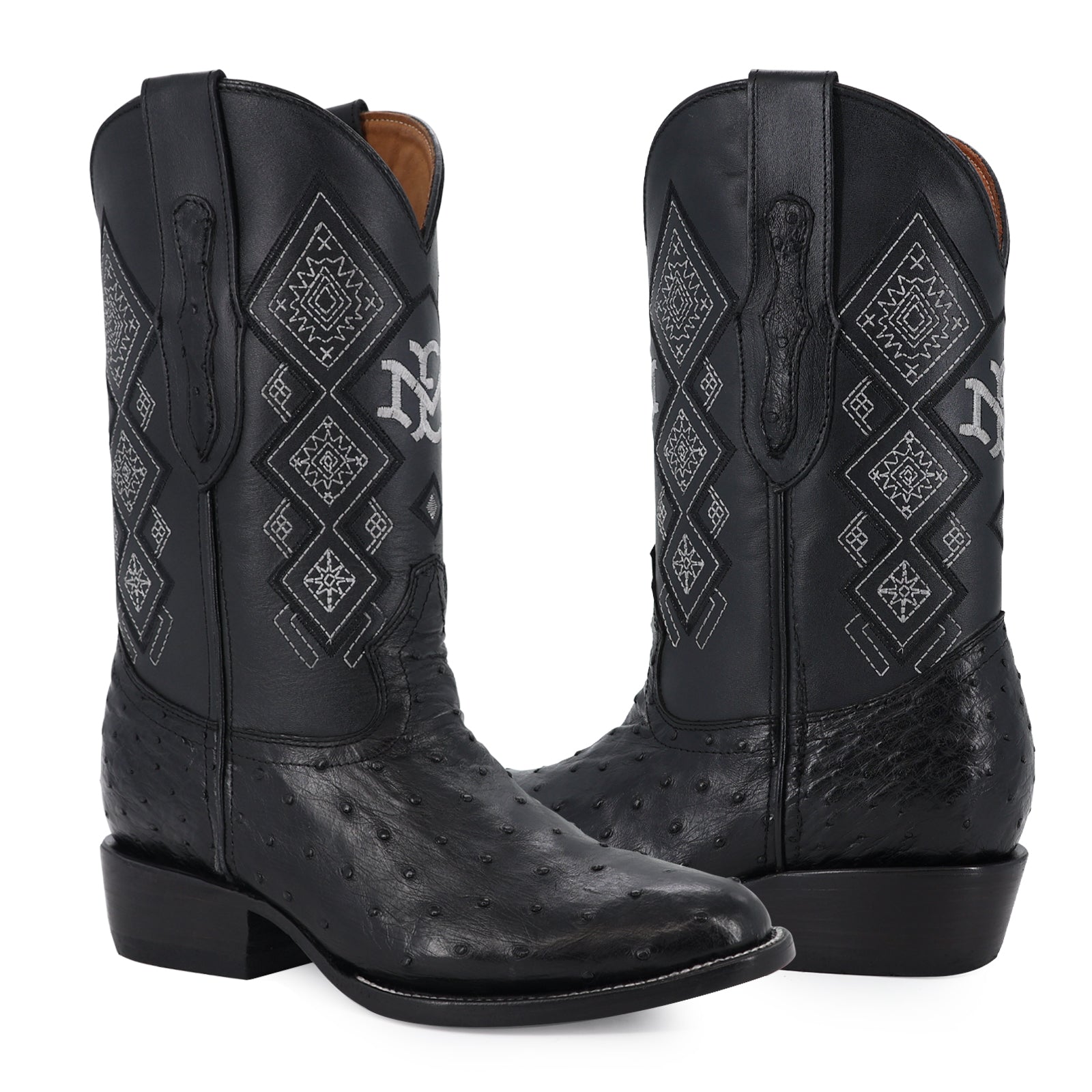 Bota Vaquera Oval Avestruz Negro