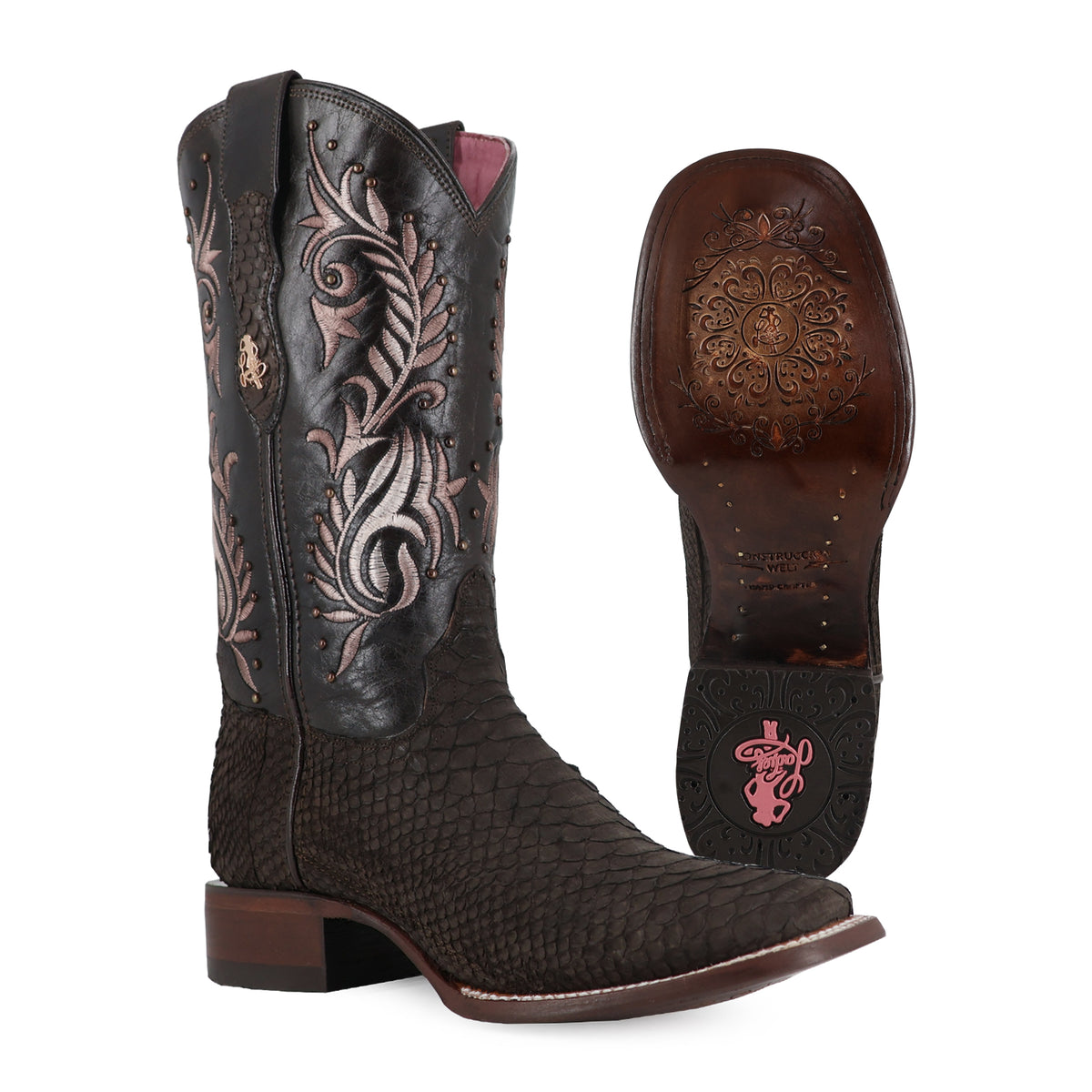 Bota vaquera para dama de piel piton nobuck modelo toscana