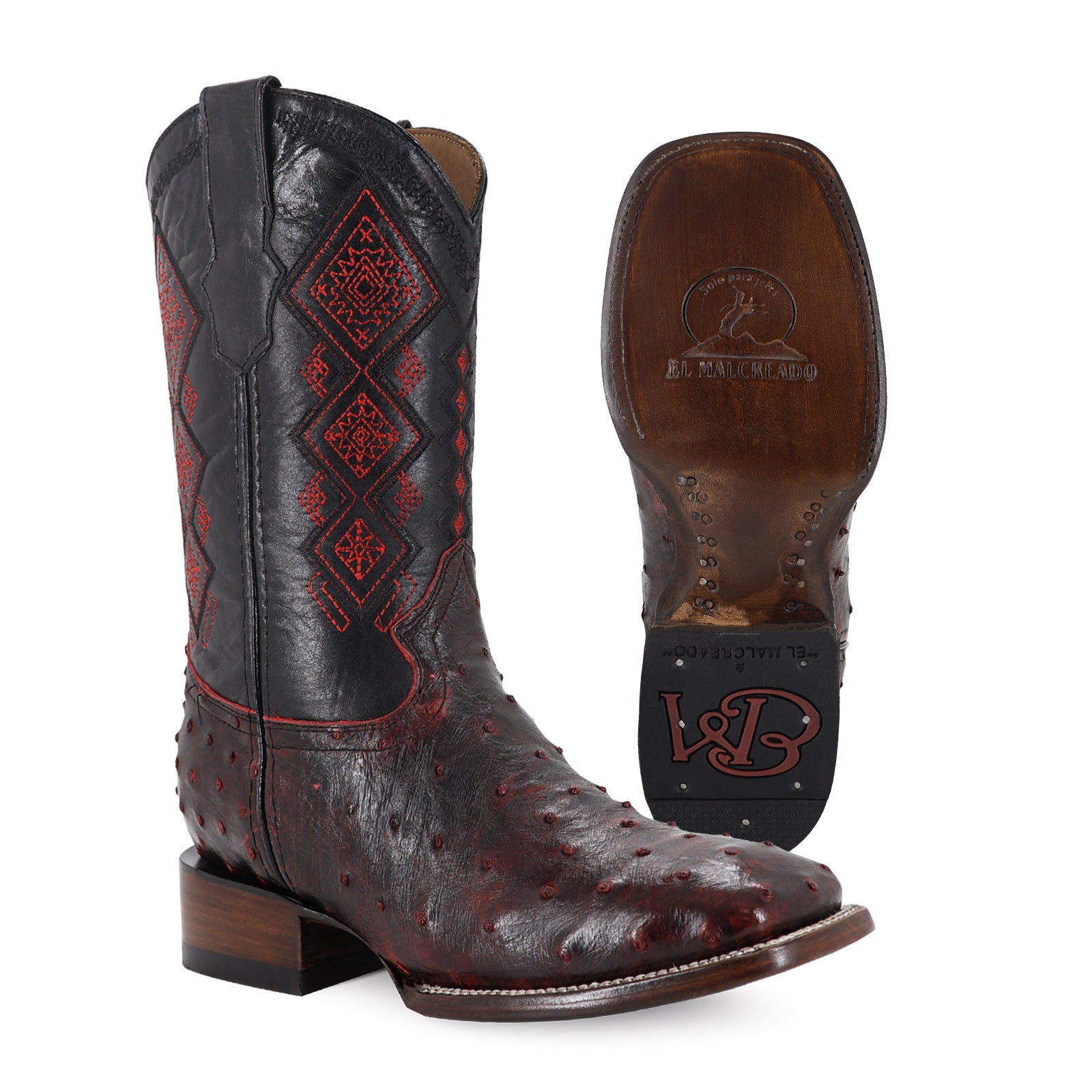 Bota Vaquera Bulldog Avestruz Black Cherry