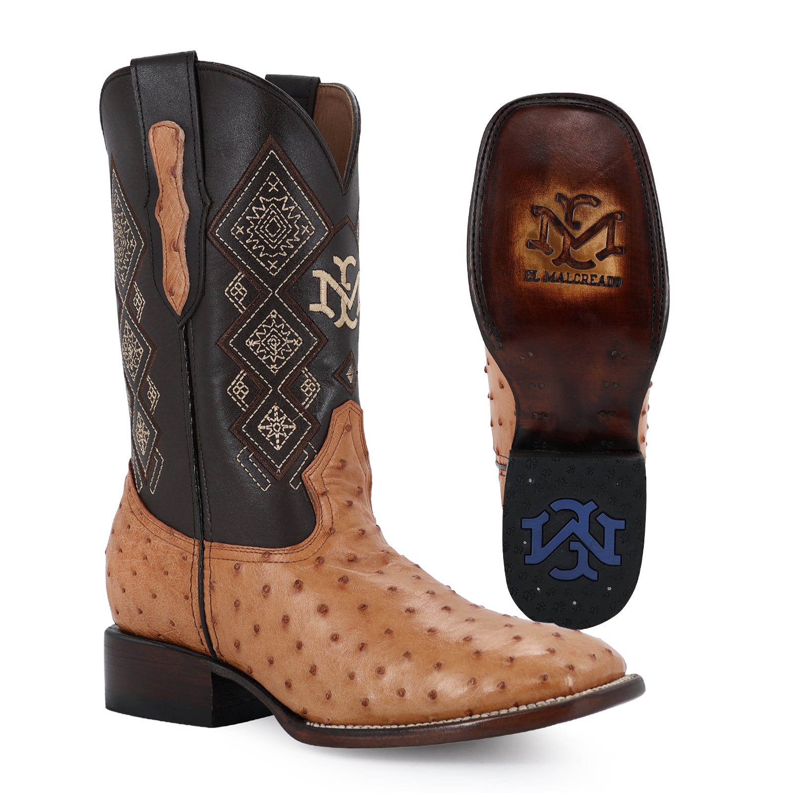 Bota Vaquera Bulldog Avestruz Coñac