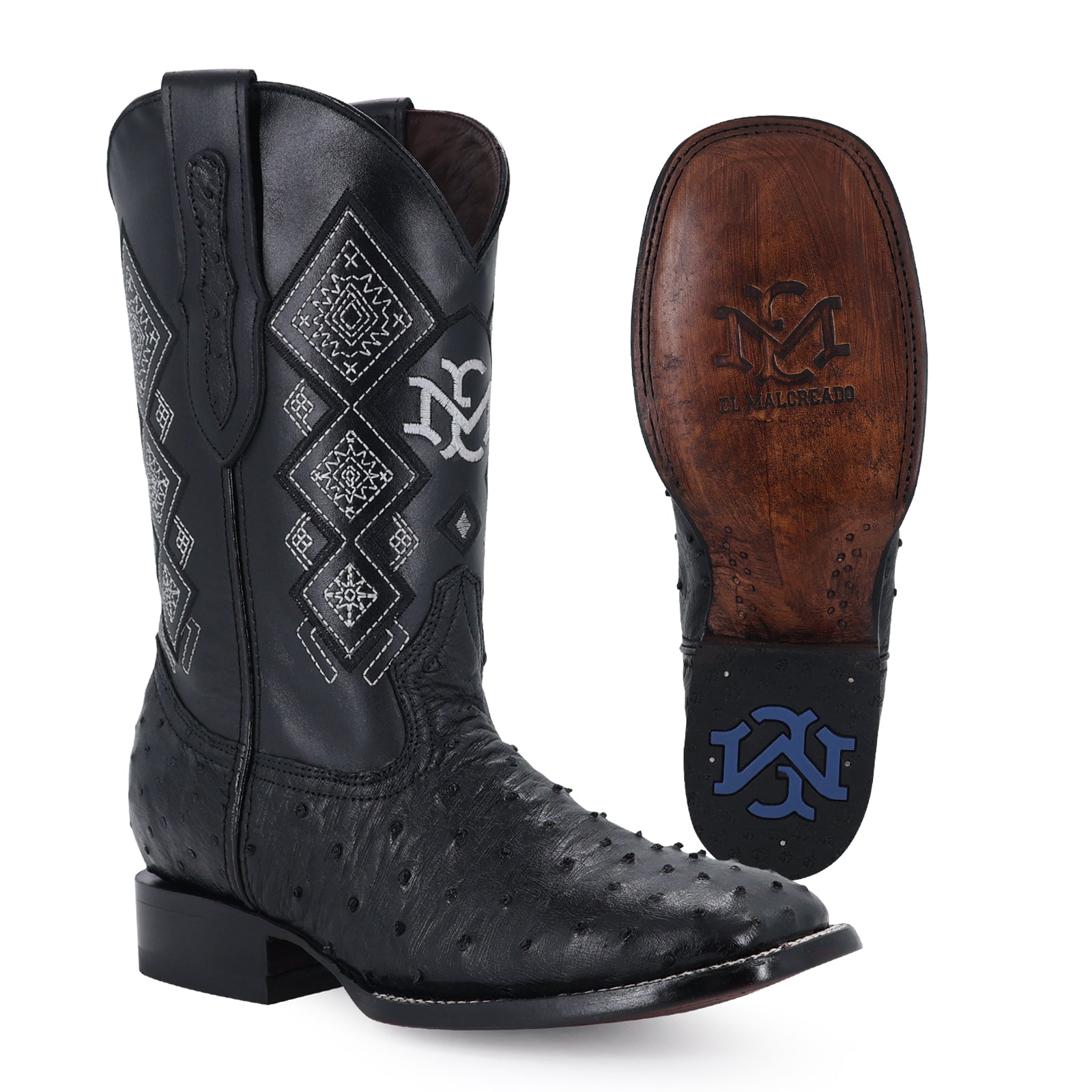 Bota Vaquera Bulldog Avestruz Negro