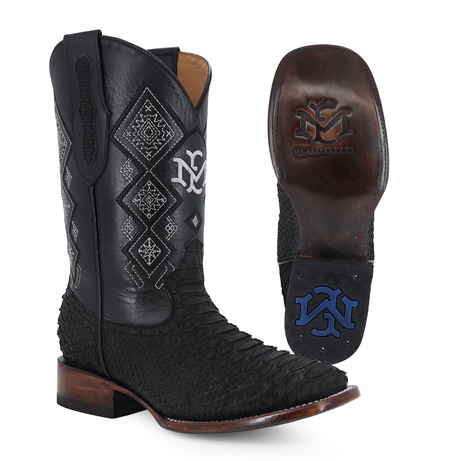 Bota Vaquera Bulldog Pitón Nobuck Negro