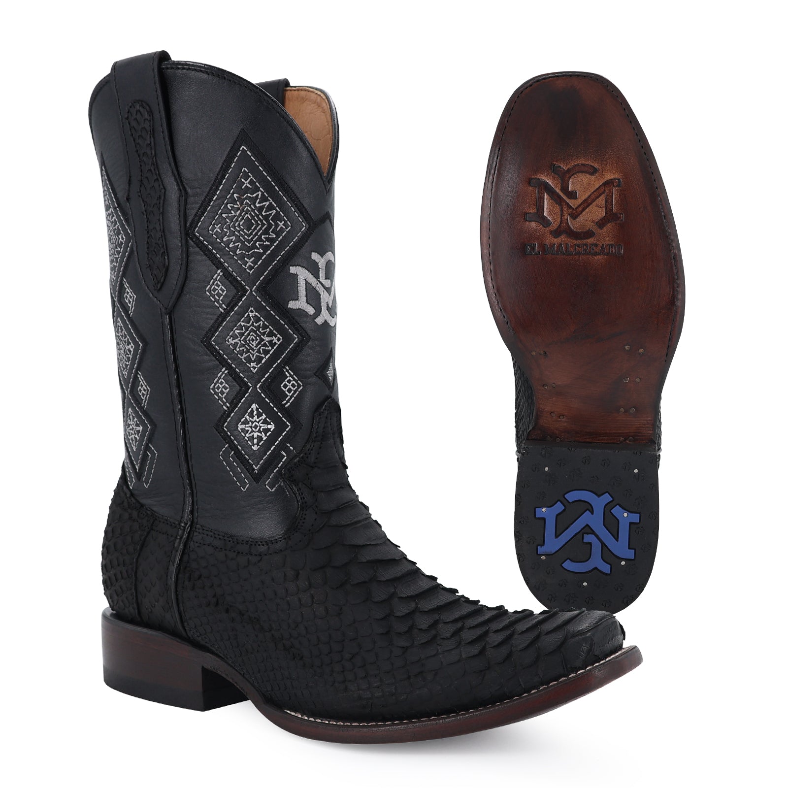 Bota Vaquera Dubái Pitón Nobuck Negro