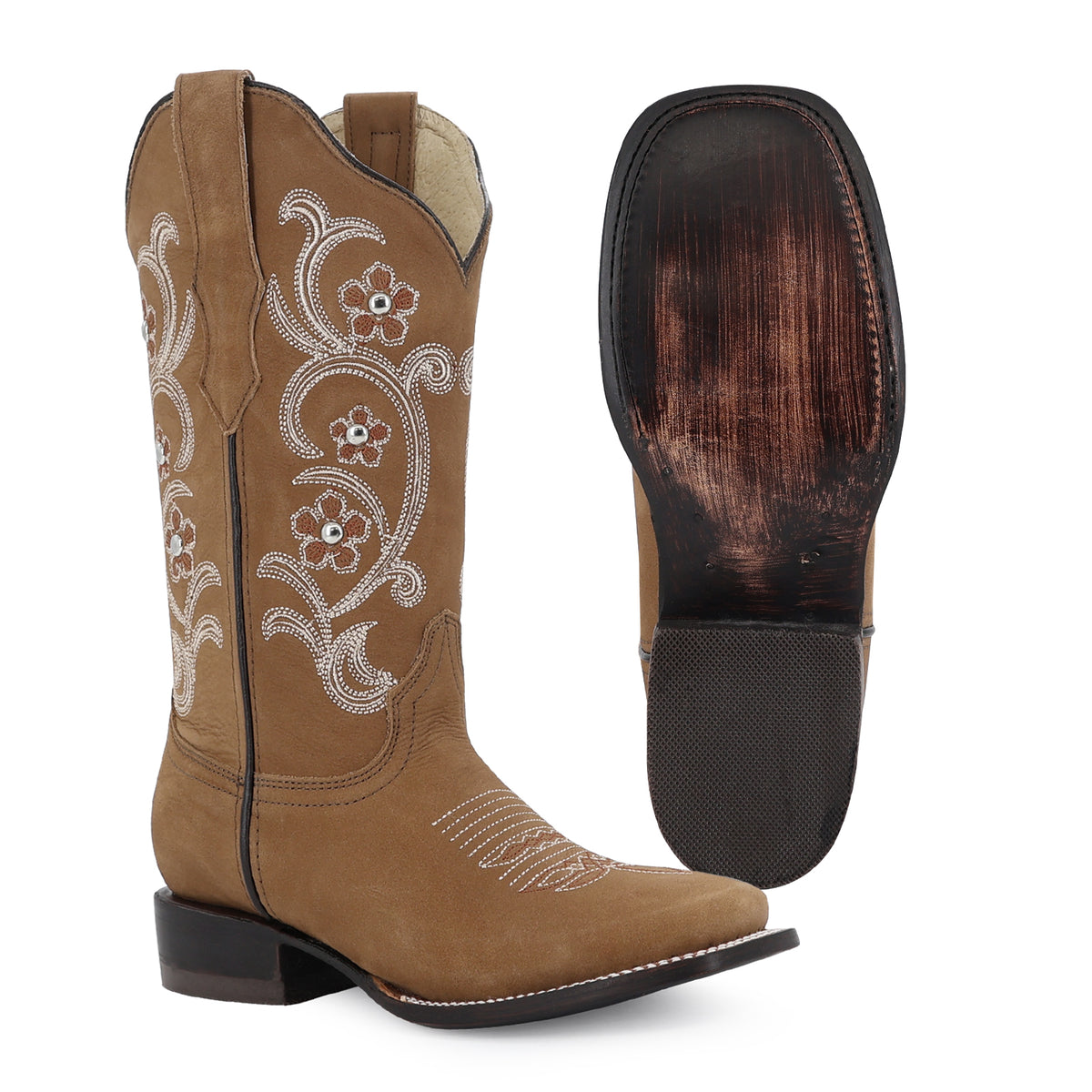 Bota vaquera para dama de piel modelo Dalia Choco